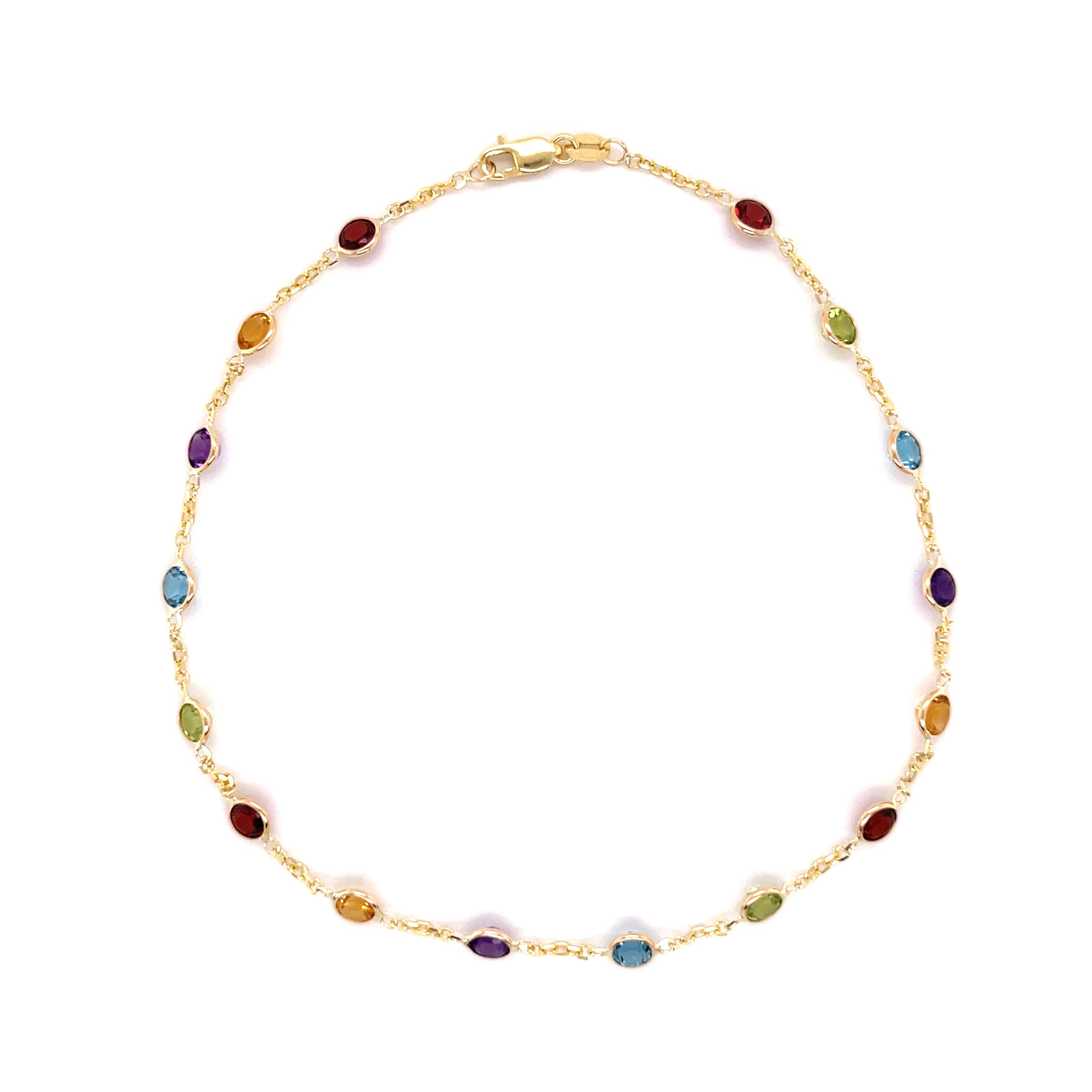 14K Gold Gemstone Station Anklet