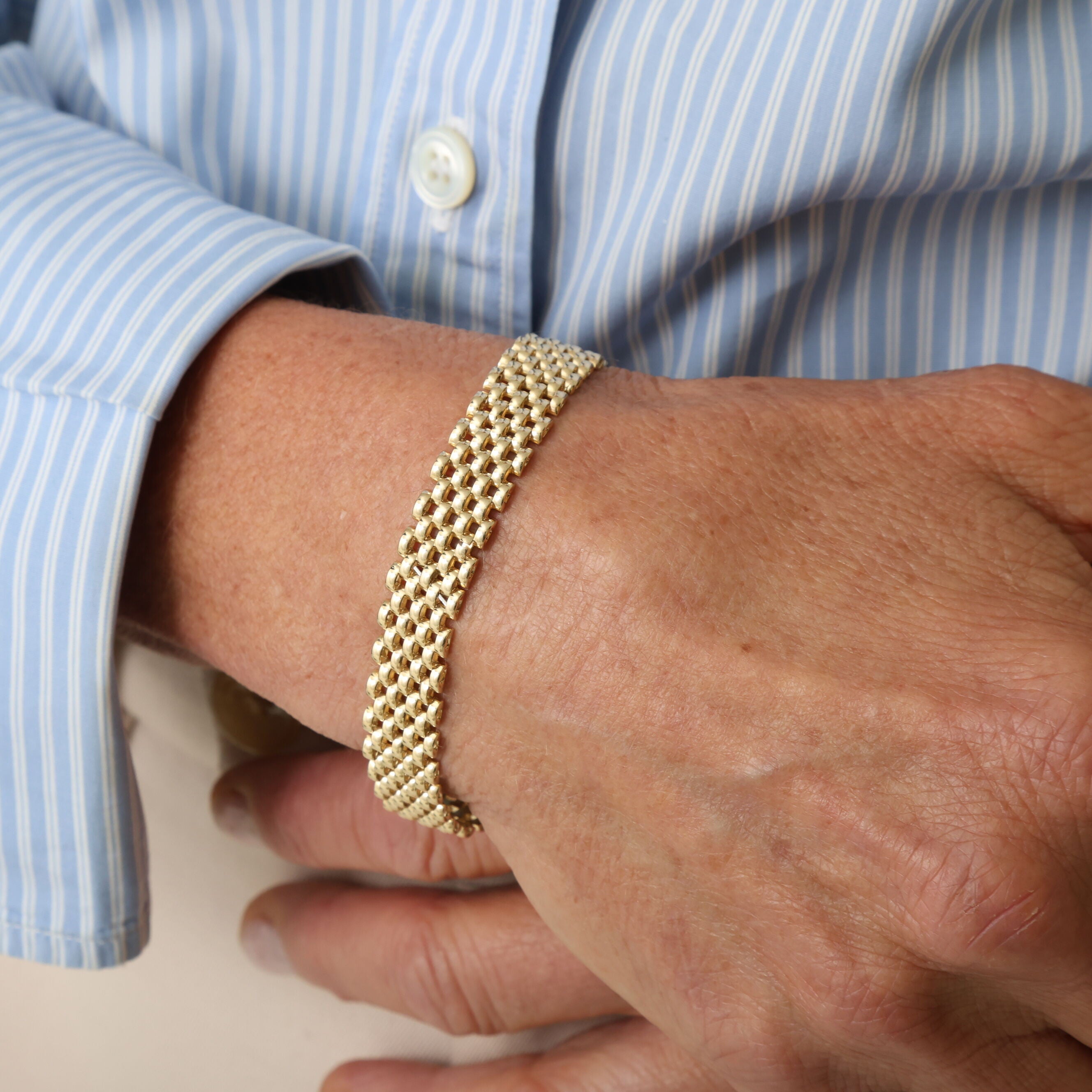 14K YELLOW GOLD 9 MM THICK PANTHER LINK BRACELET