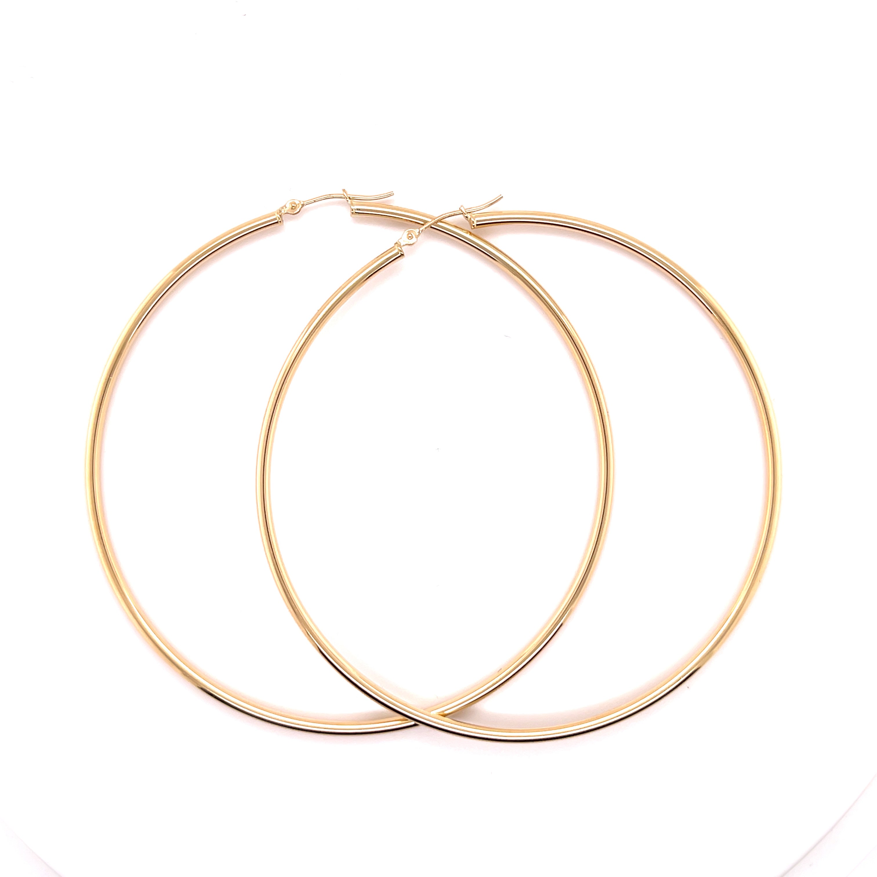 14K Gold Large polished 70 mm Thin Hoops