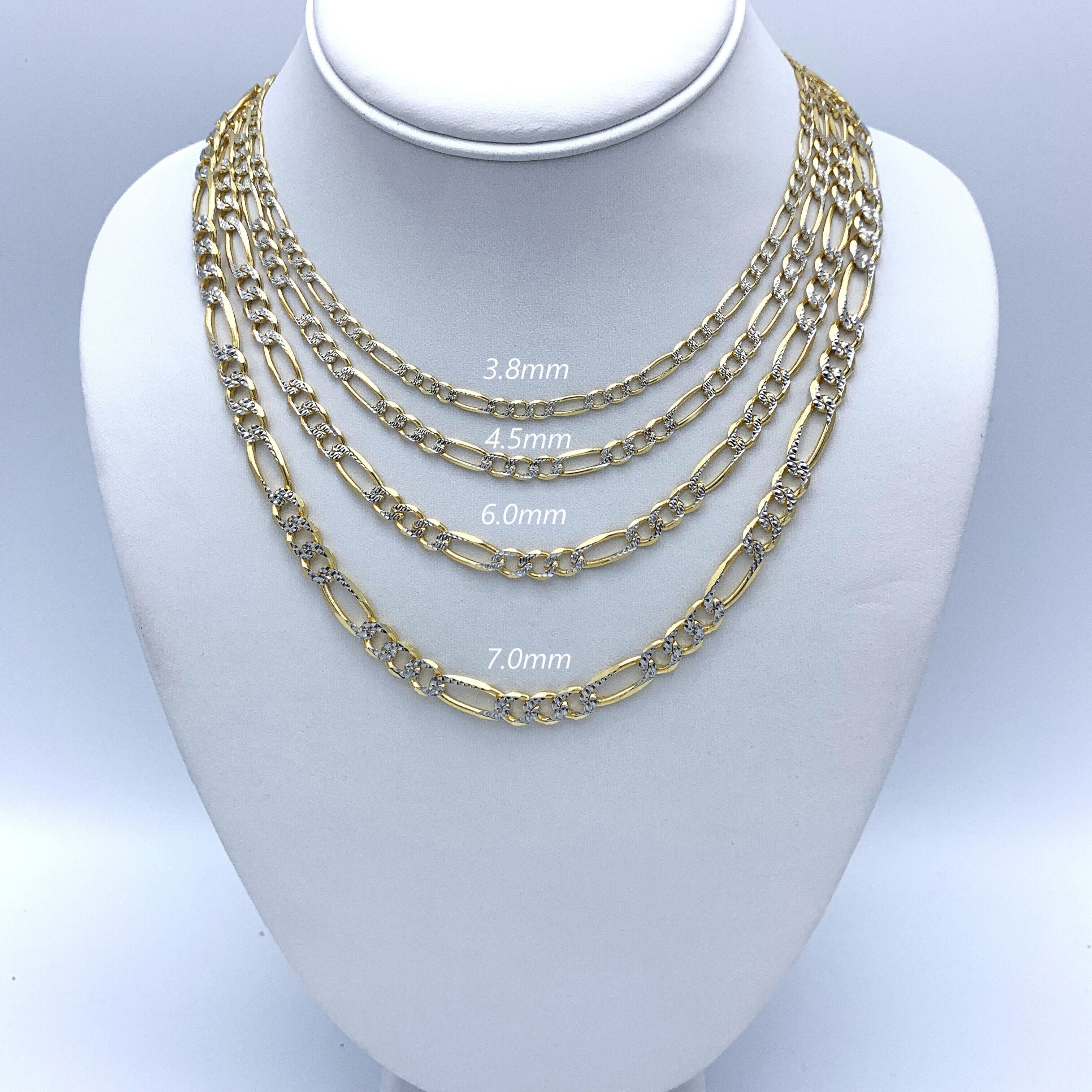 14K Two Tone Gold Pave Figaro Necklace