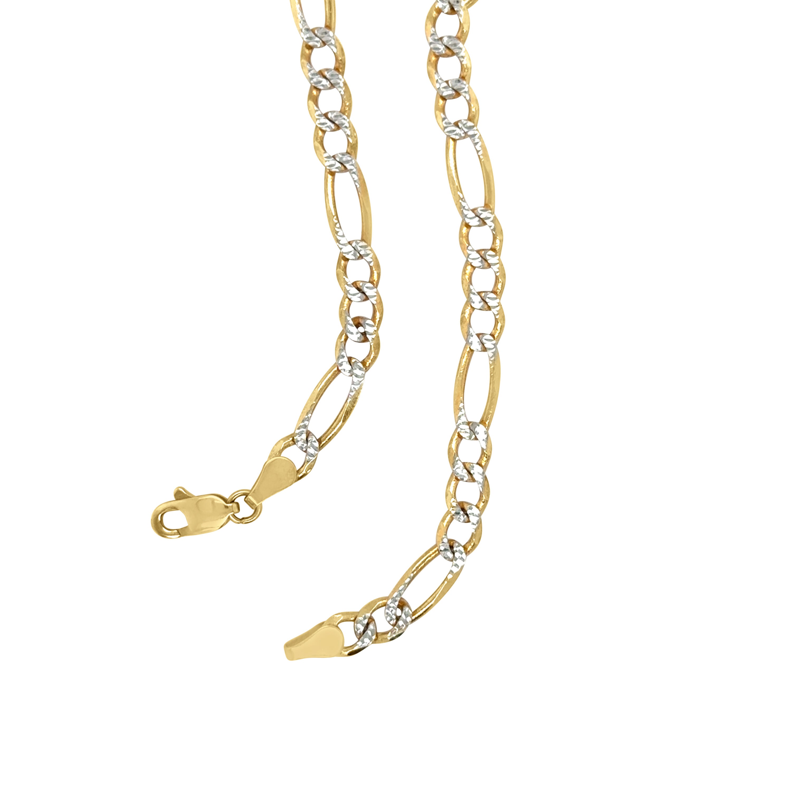14K Two Tone Gold Pave Figaro Necklace