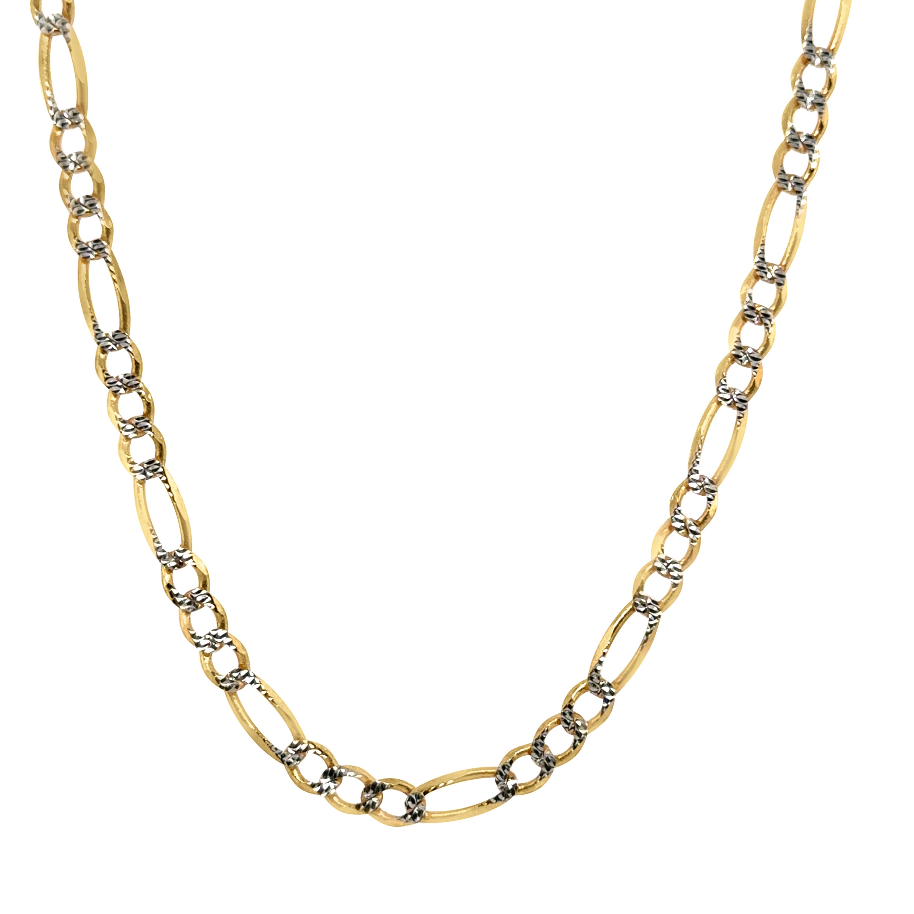 14K Two Tone Gold Pave Figaro Necklace