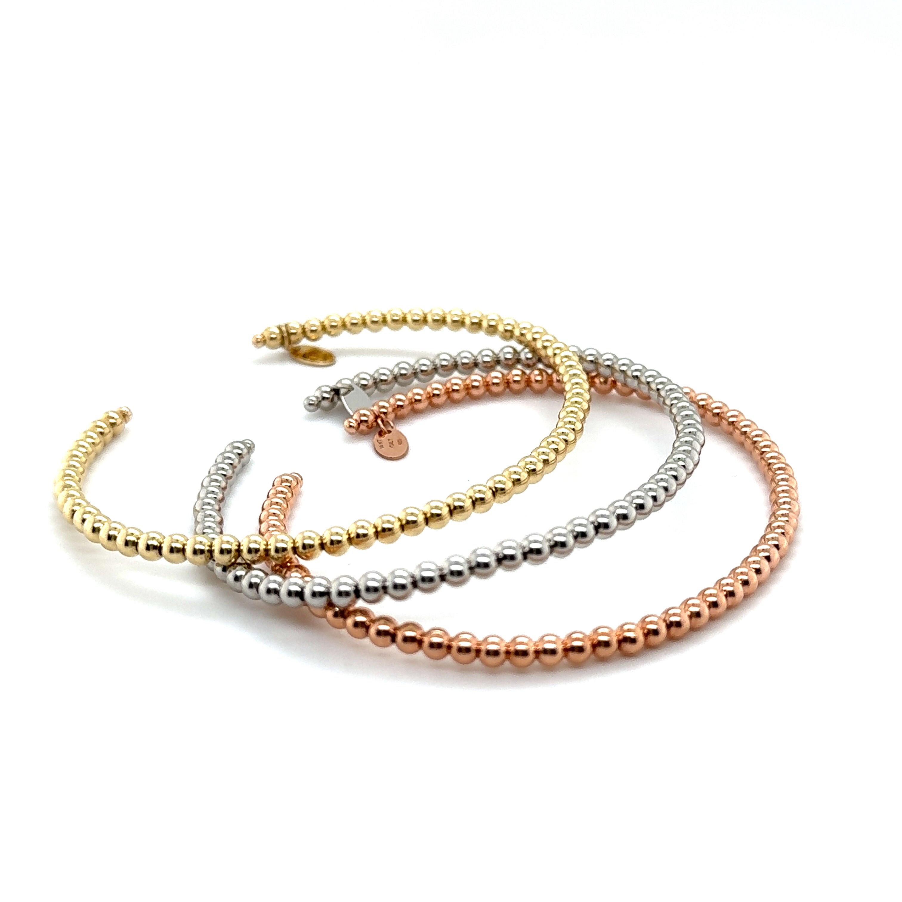 14K Solid Gold 2mm Beaded Cuff Bangle Bracelet – Dainty, Elegant, and Versatile