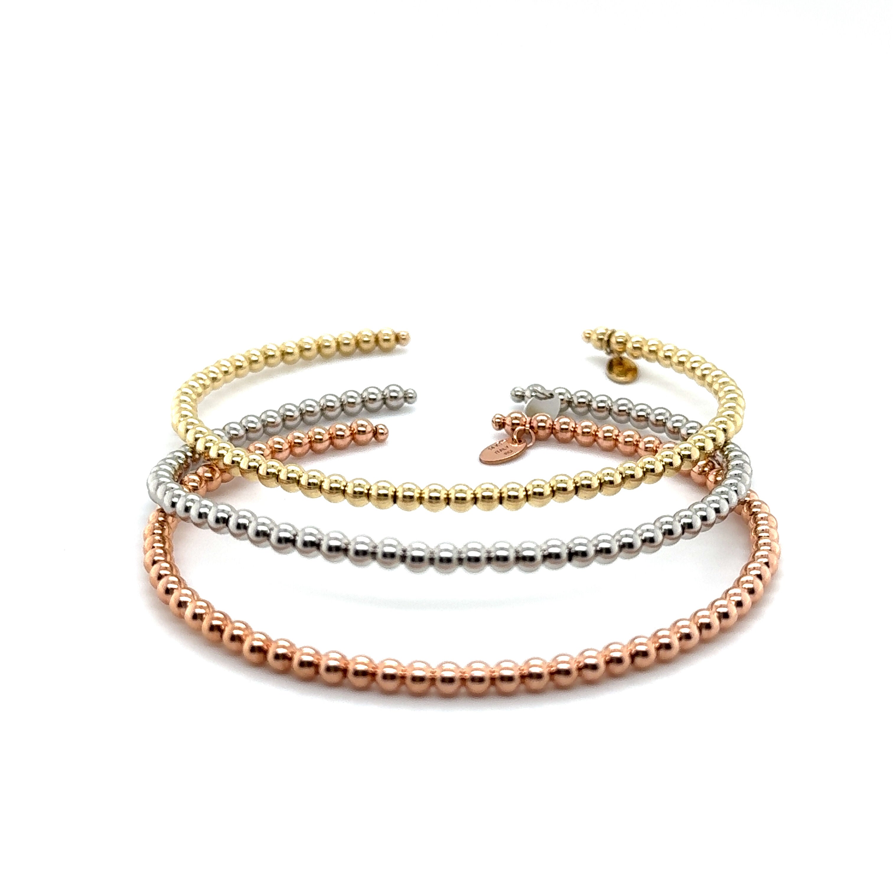 14K Solid Gold 2mm Beaded Cuff Bangle Bracelet – Dainty, Elegant, and Versatile