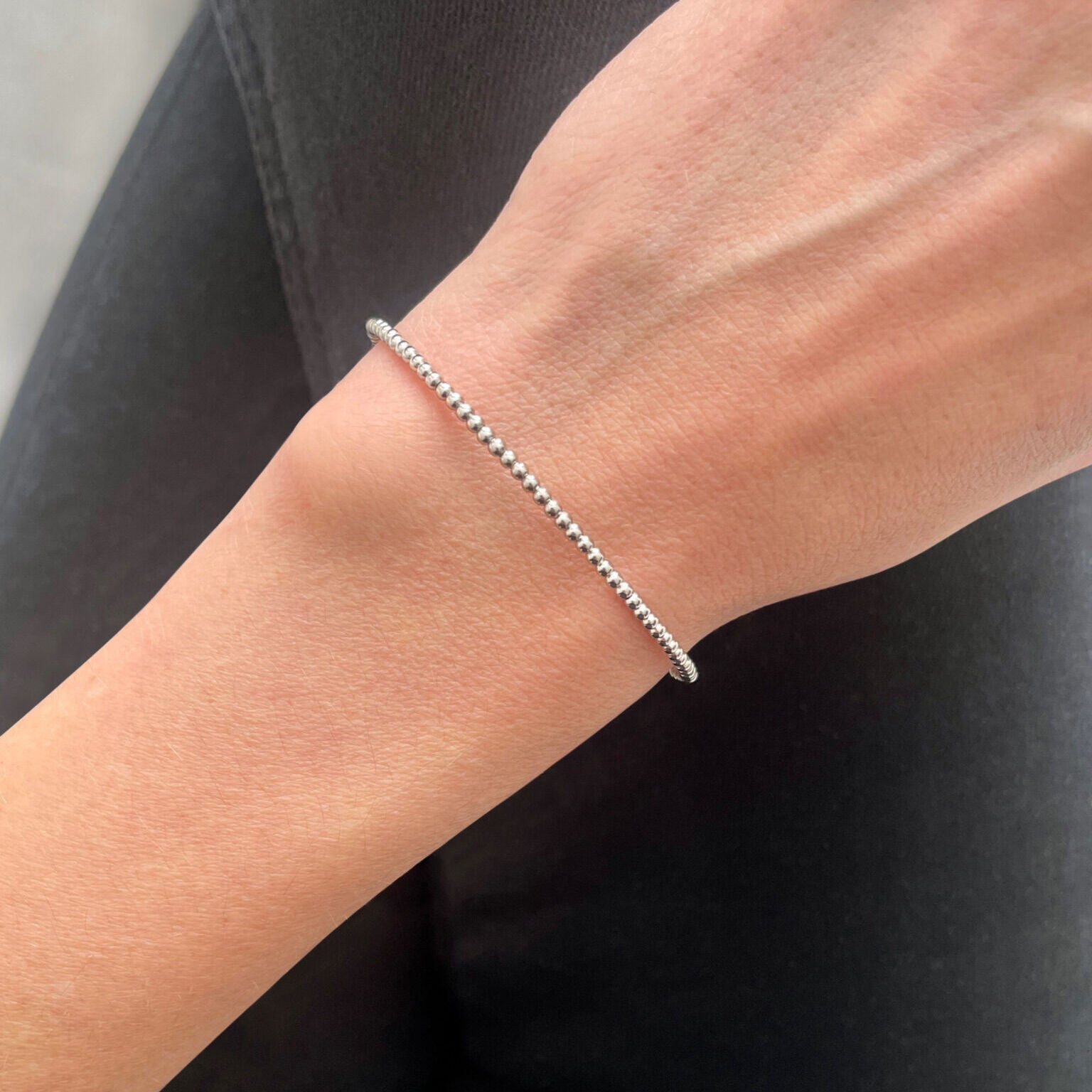 14K Solid Gold 2mm Beaded Cuff Bangle Bracelet – Dainty, Elegant, and Versatile