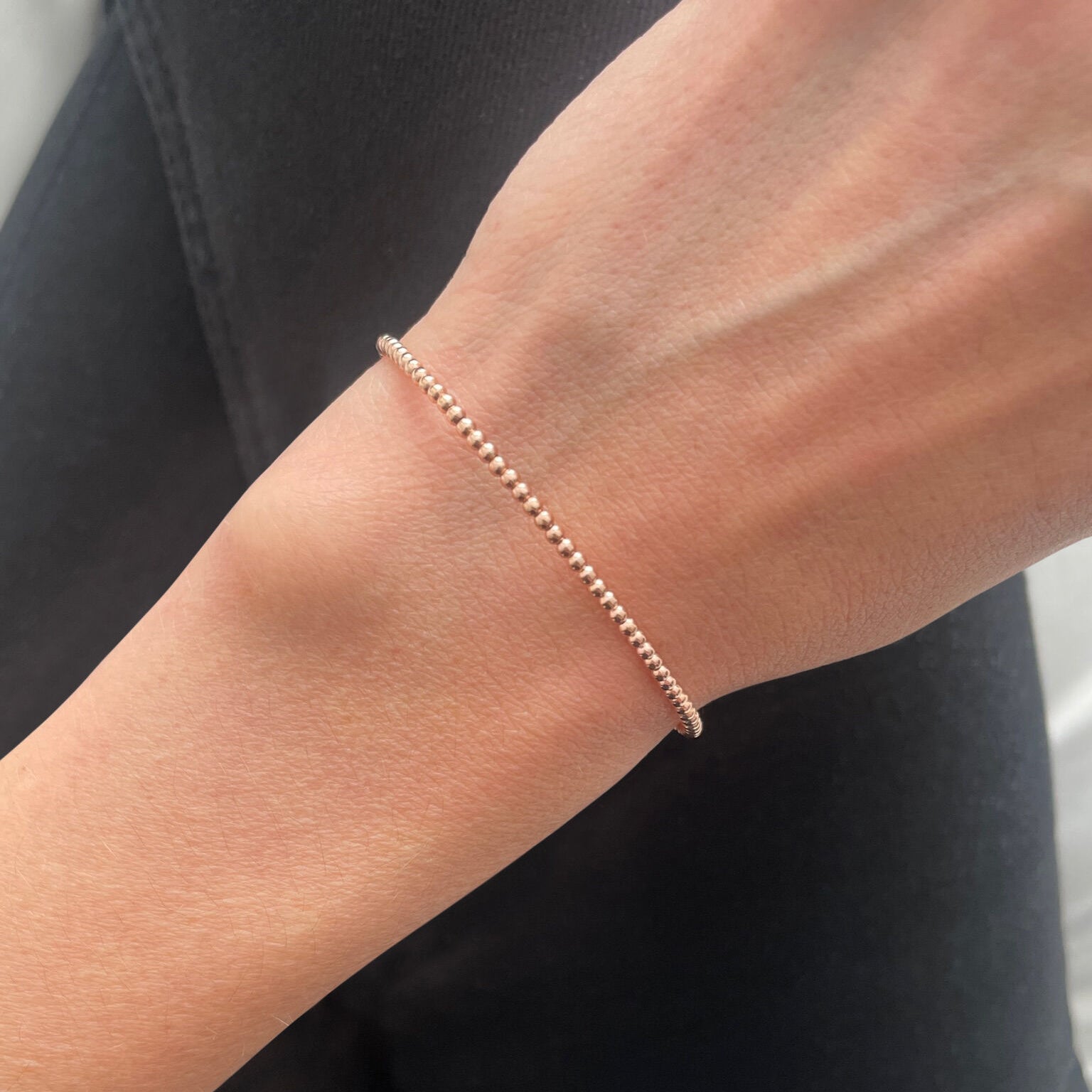 14K Solid Gold 2mm Beaded Cuff Bangle Bracelet – Dainty, Elegant, and Versatile