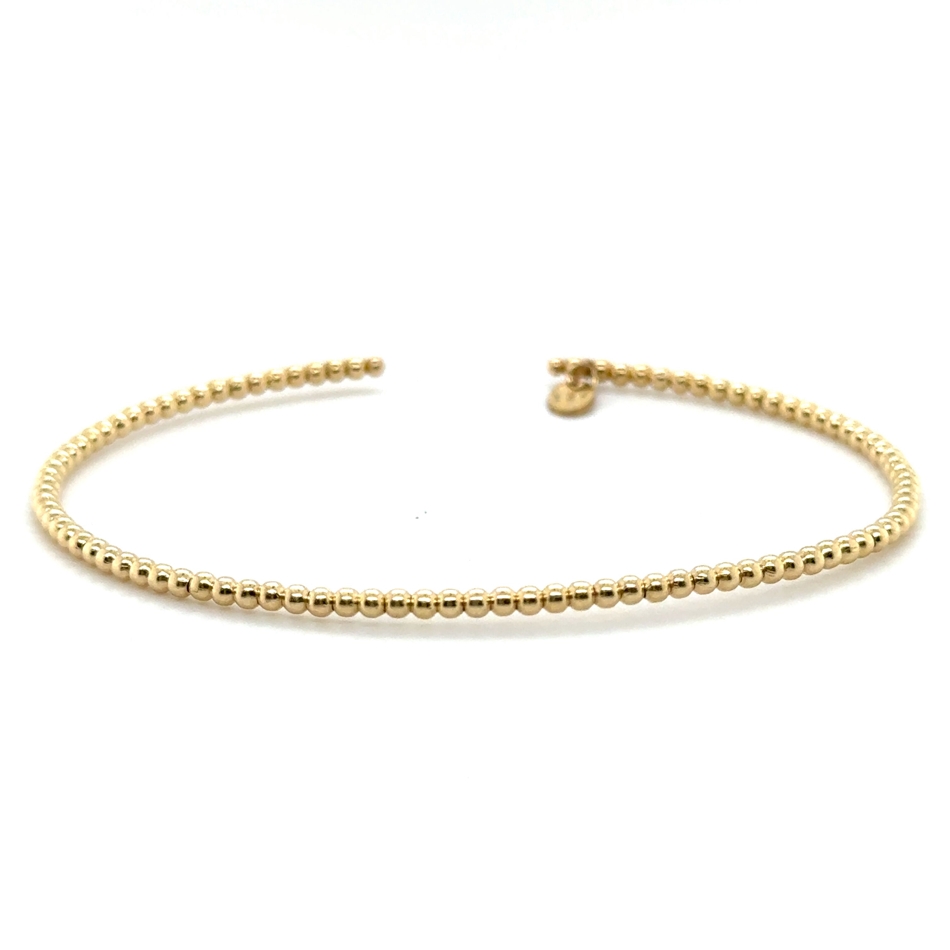 14K Solid Gold 2mm Beaded Cuff Bangle Bracelet – Dainty, Elegant, and Versatile Made In Italy