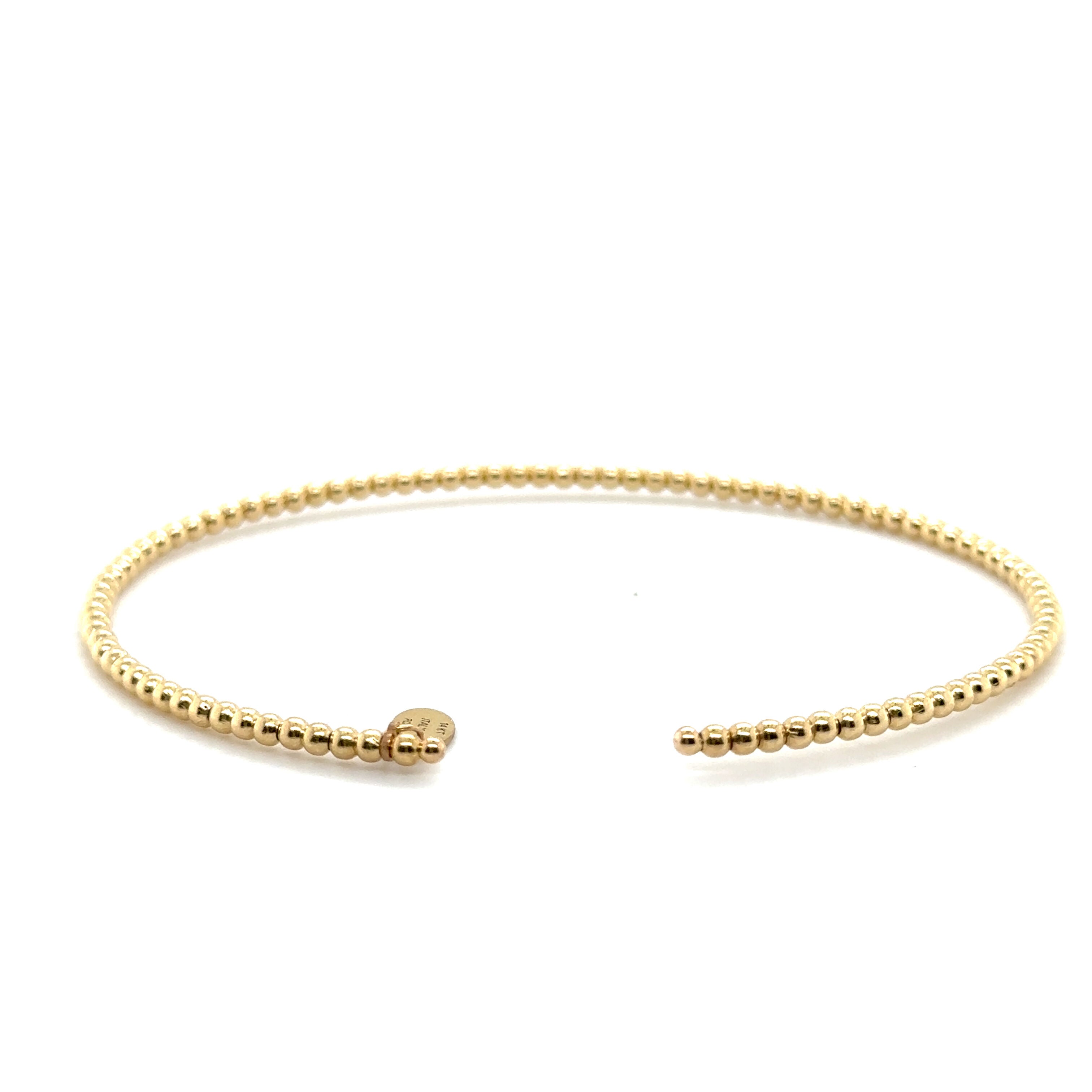 14K Solid Gold 2mm Beaded Cuff Bangle Bracelet – Dainty, Elegant, and Versatile Made In Italy