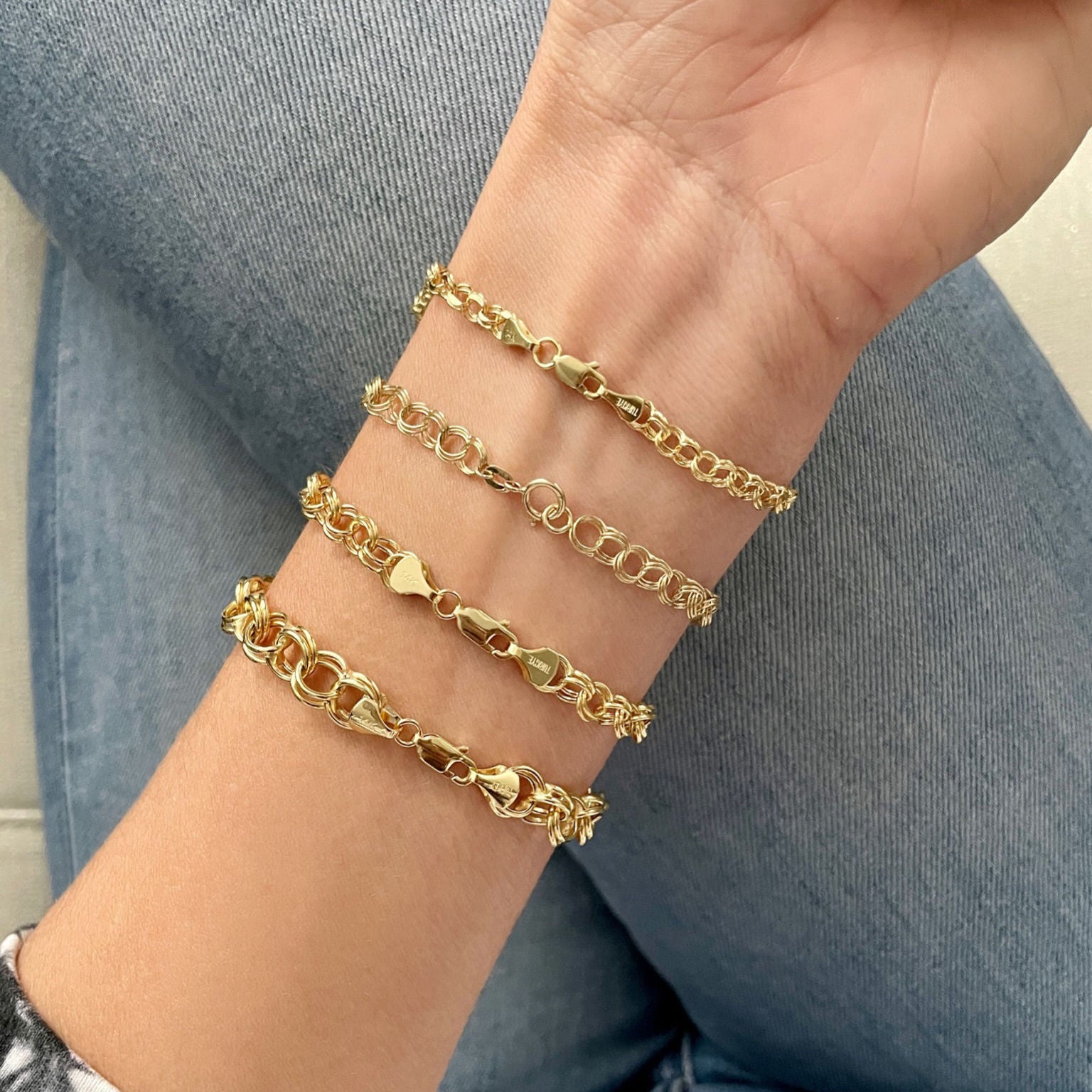 14k yellow gold charm link chain bracelet