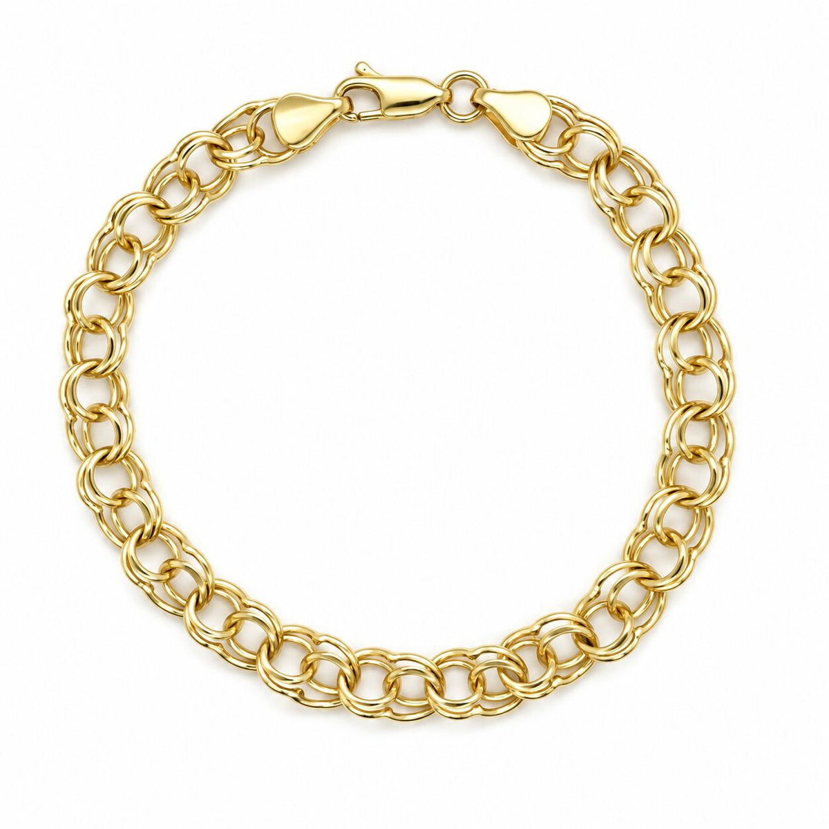 14K Yellow Gold Solid Link Charm Bracelet, 3mm–10mm