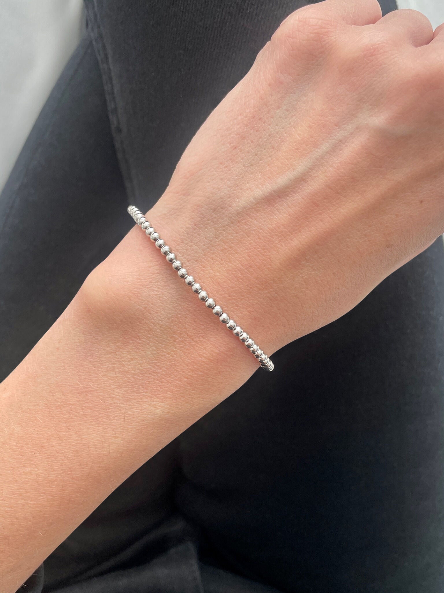 14K Yellow Gold Polished Beaded Cuff Bangle Bracelet, 3mm, Made In Italy