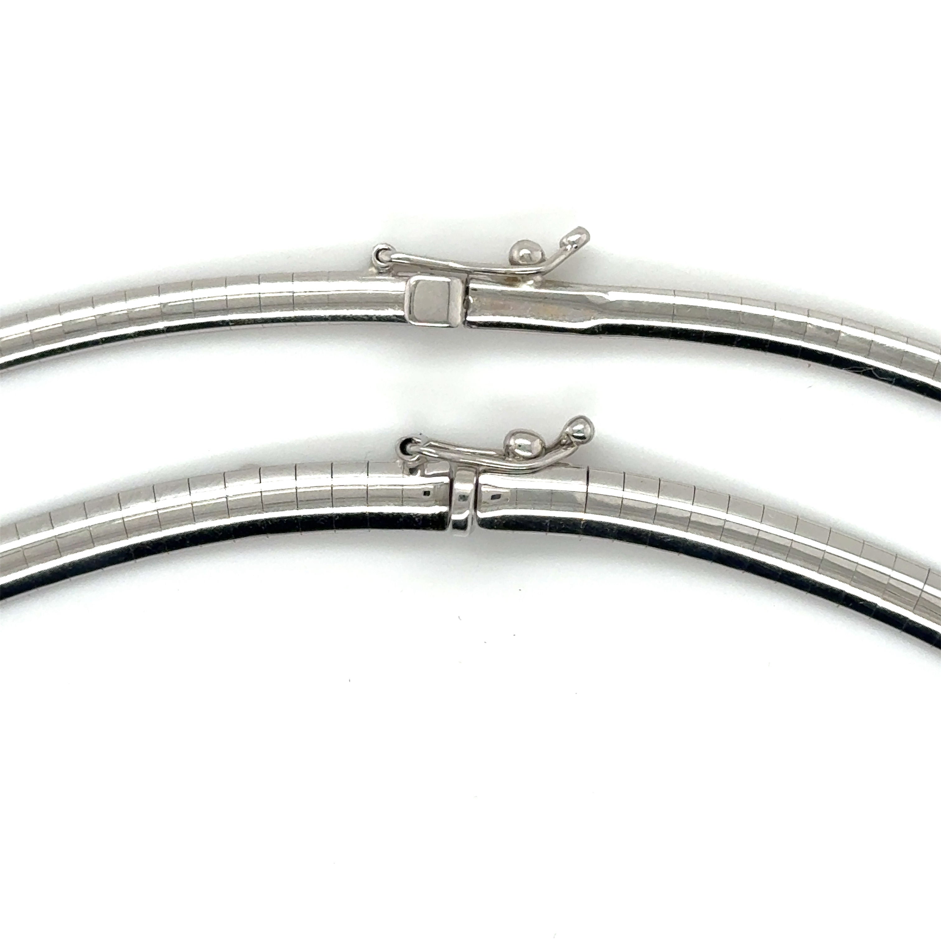 14K White Gold Italian Omega Necklace, 3mm & 4mm