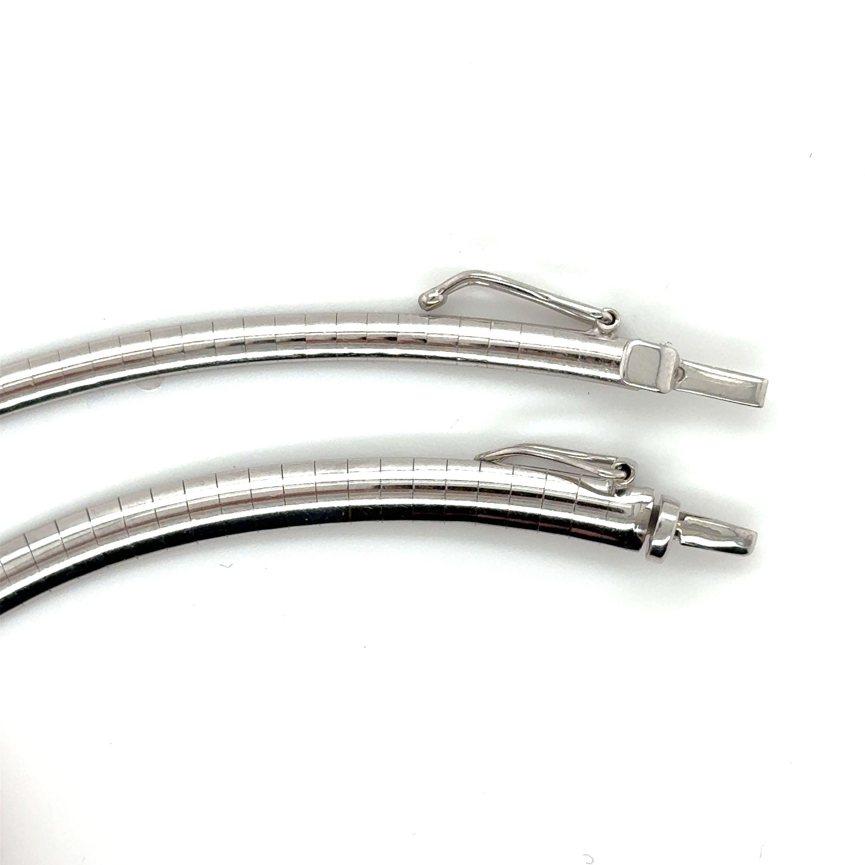 14K White Gold Italian Omega Necklace, 3mm & 4mm