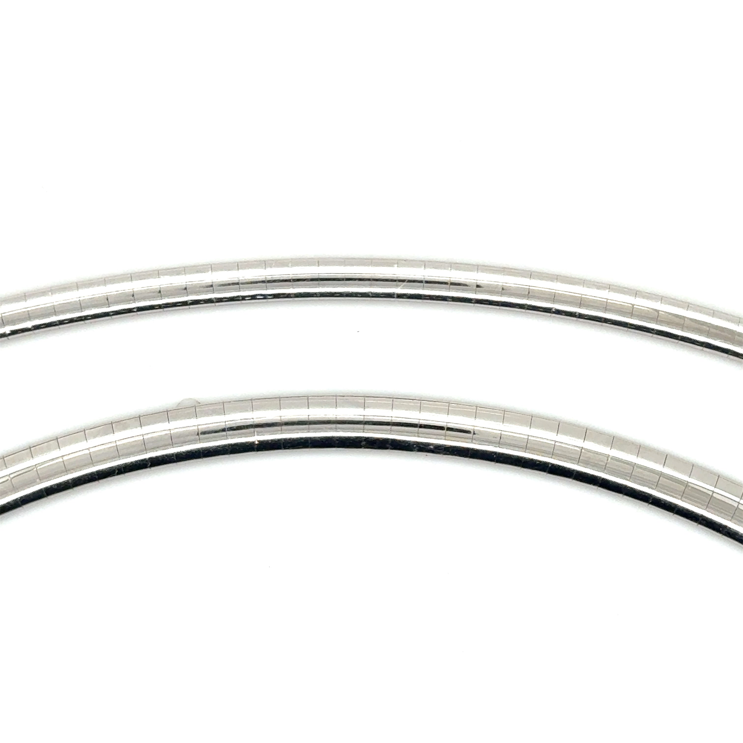 14K White Gold Italian Omega Necklace, 3mm & 4mm