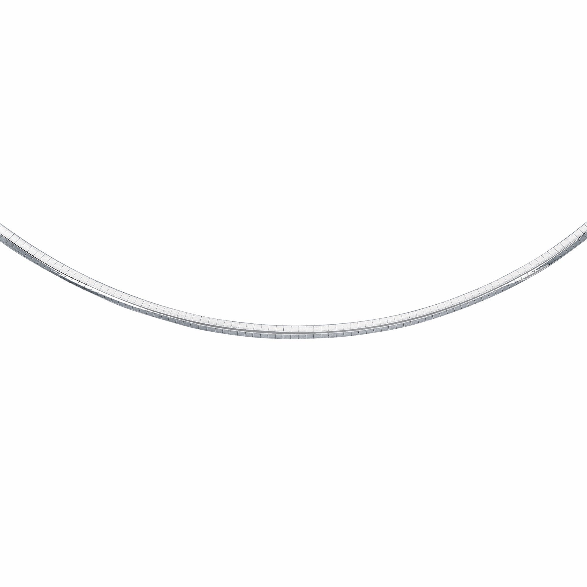 14K White Gold Italian Omega Necklace, 3mm & 4mm, 16 Inch, 18 Inch, Box Clasp