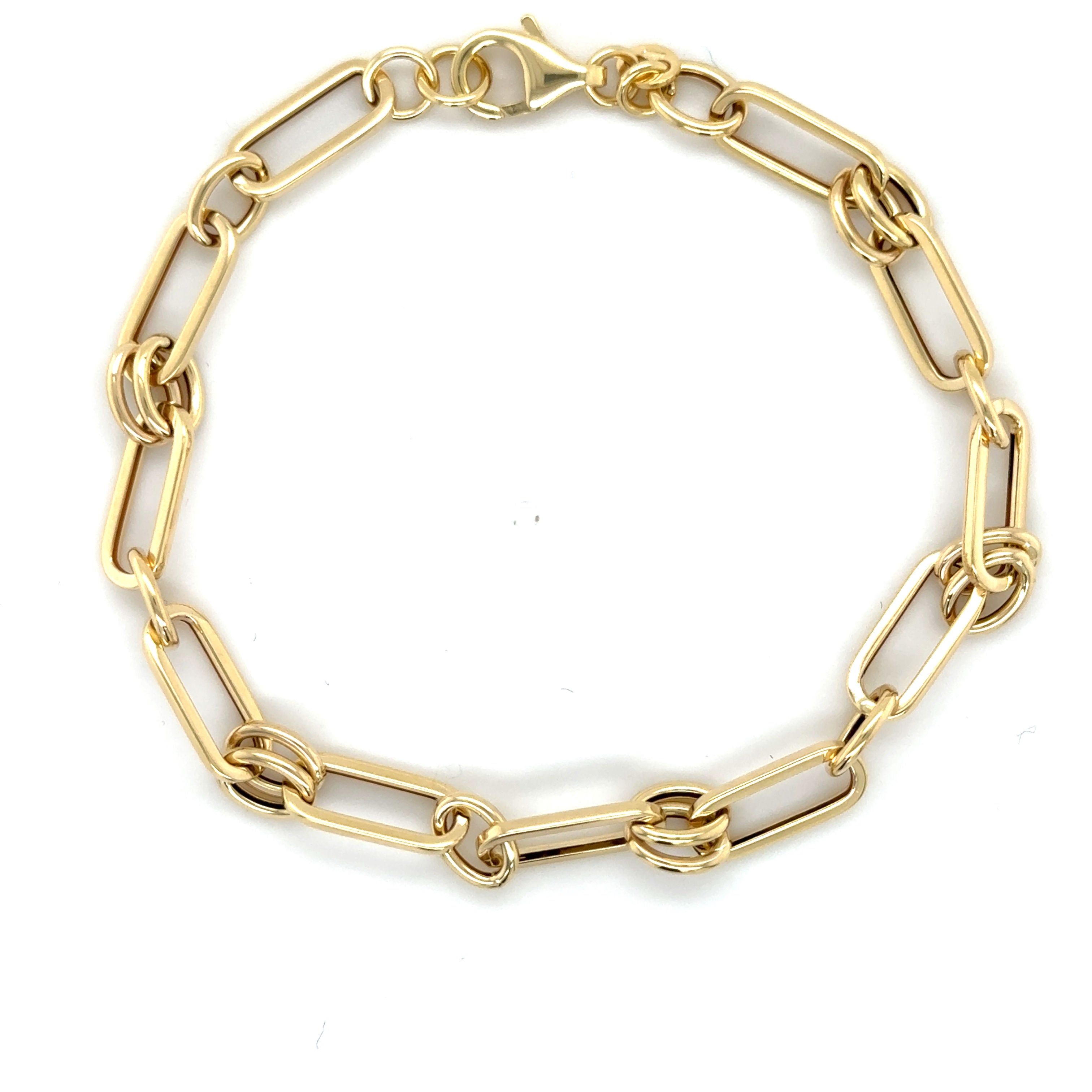 14K Gold Paperclip And Round Link Bracelet