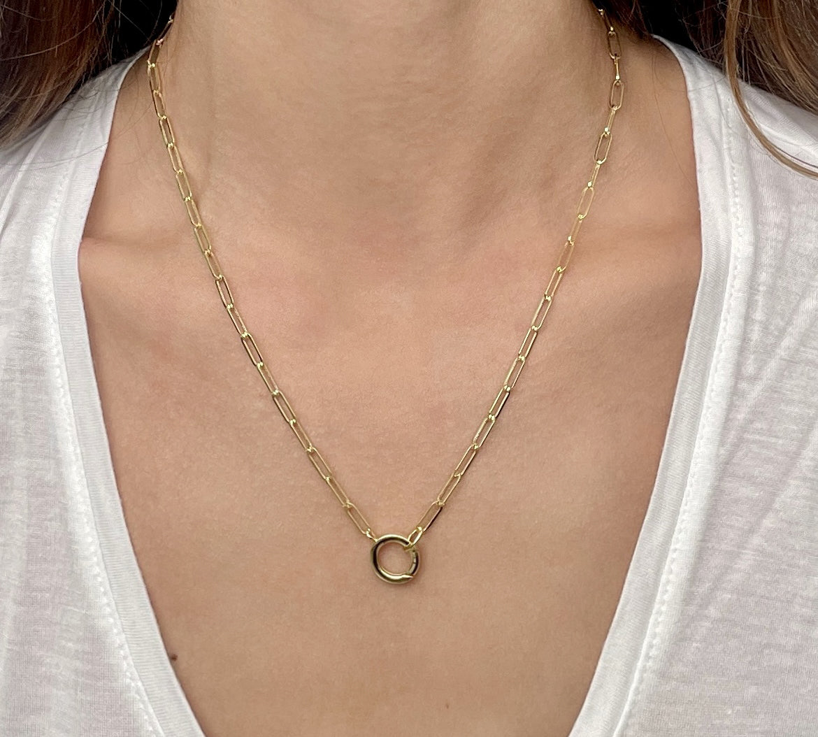 14k yellow gold charm holder paperclip necklace