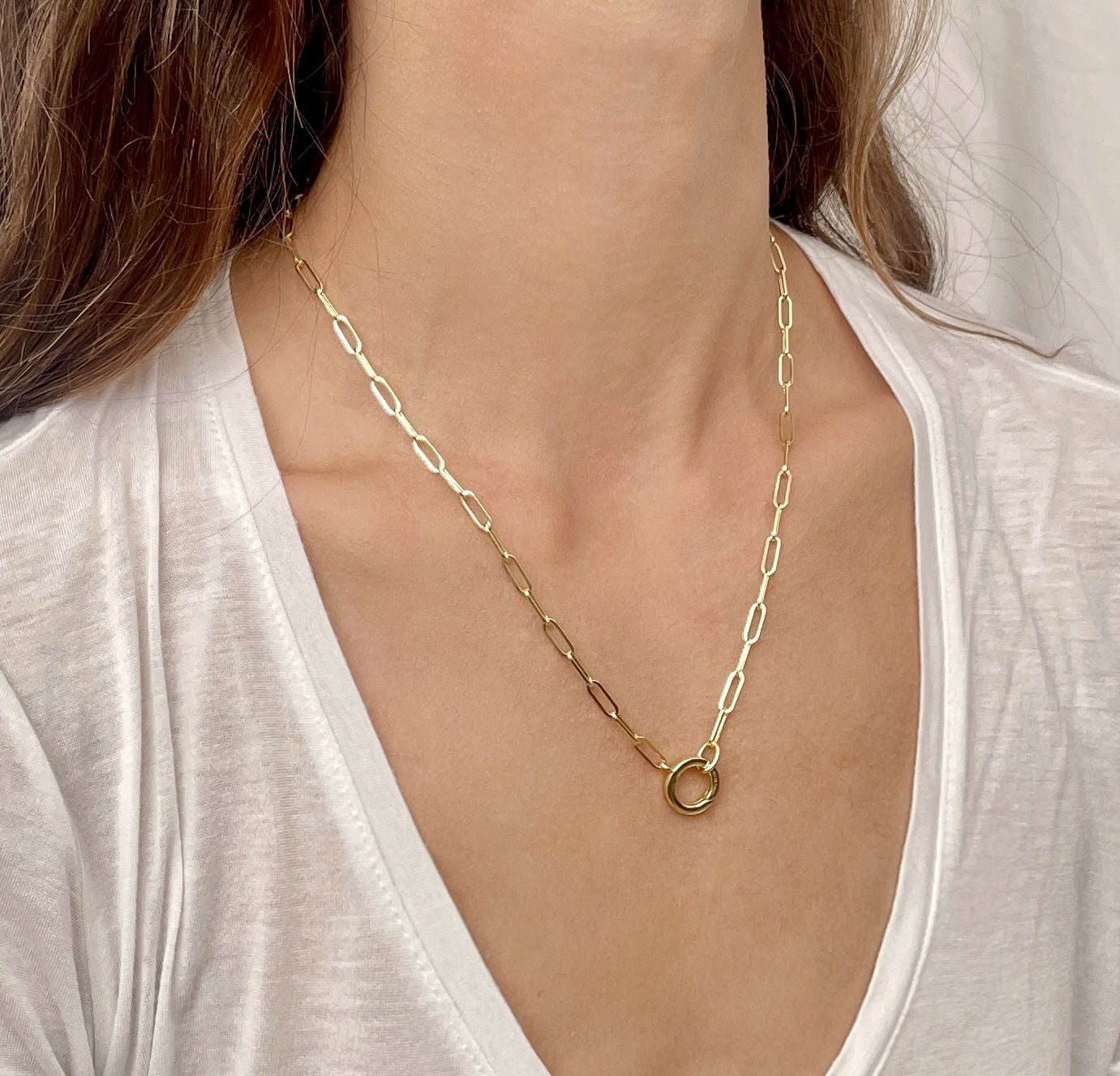 14K Gold Charm Holder Paperclip Necklace