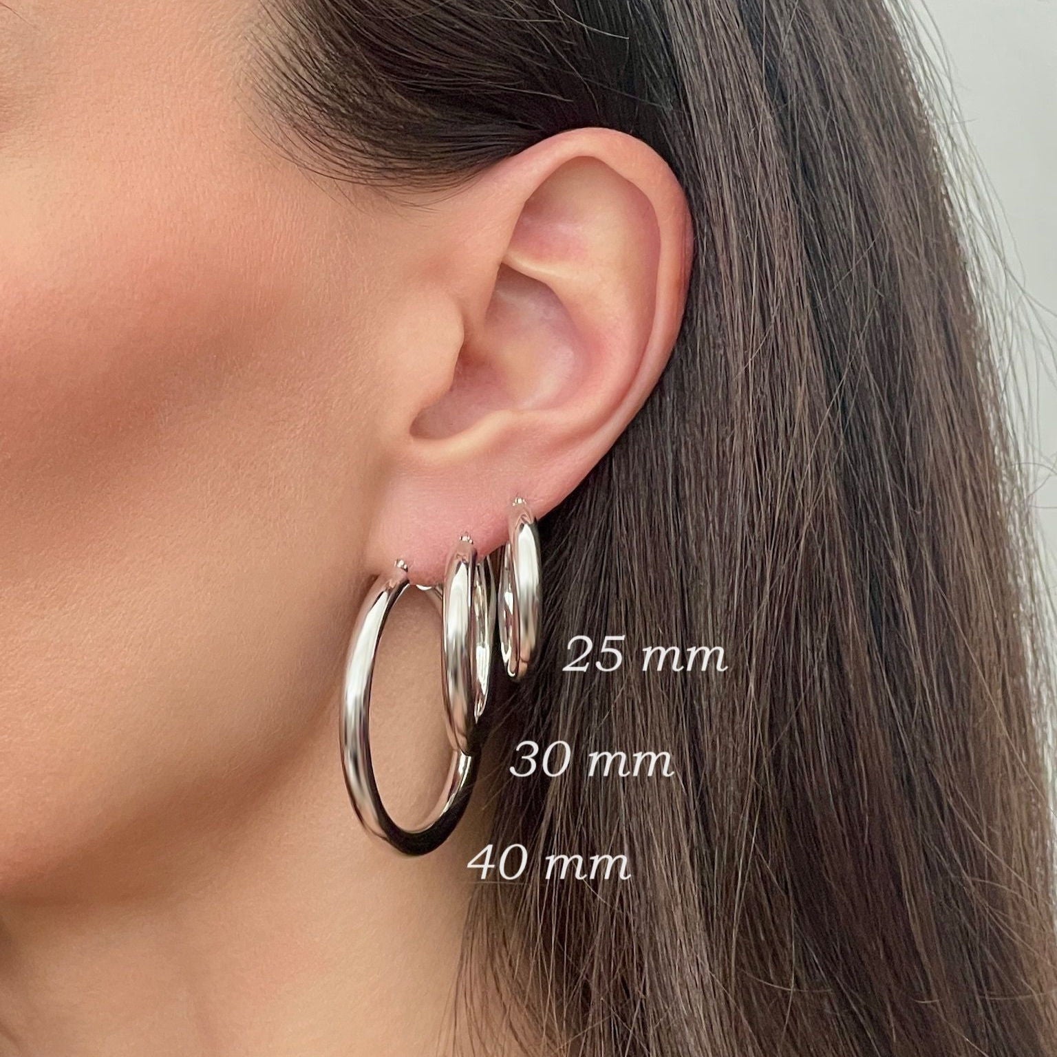 14K WHITE GOLD HOOP EARRINGS 4 MM THICK