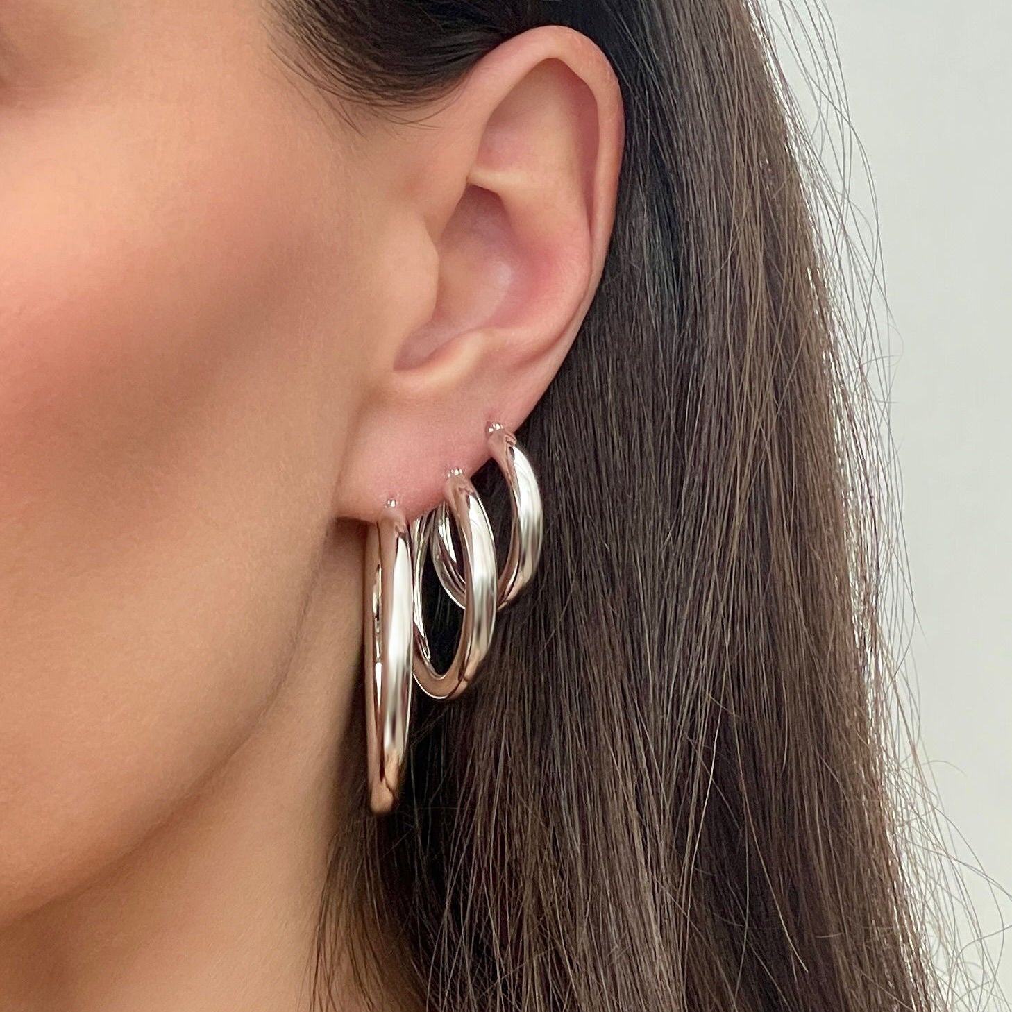14K WHITE GOLD HOOP EARRINGS 4 MM THICK