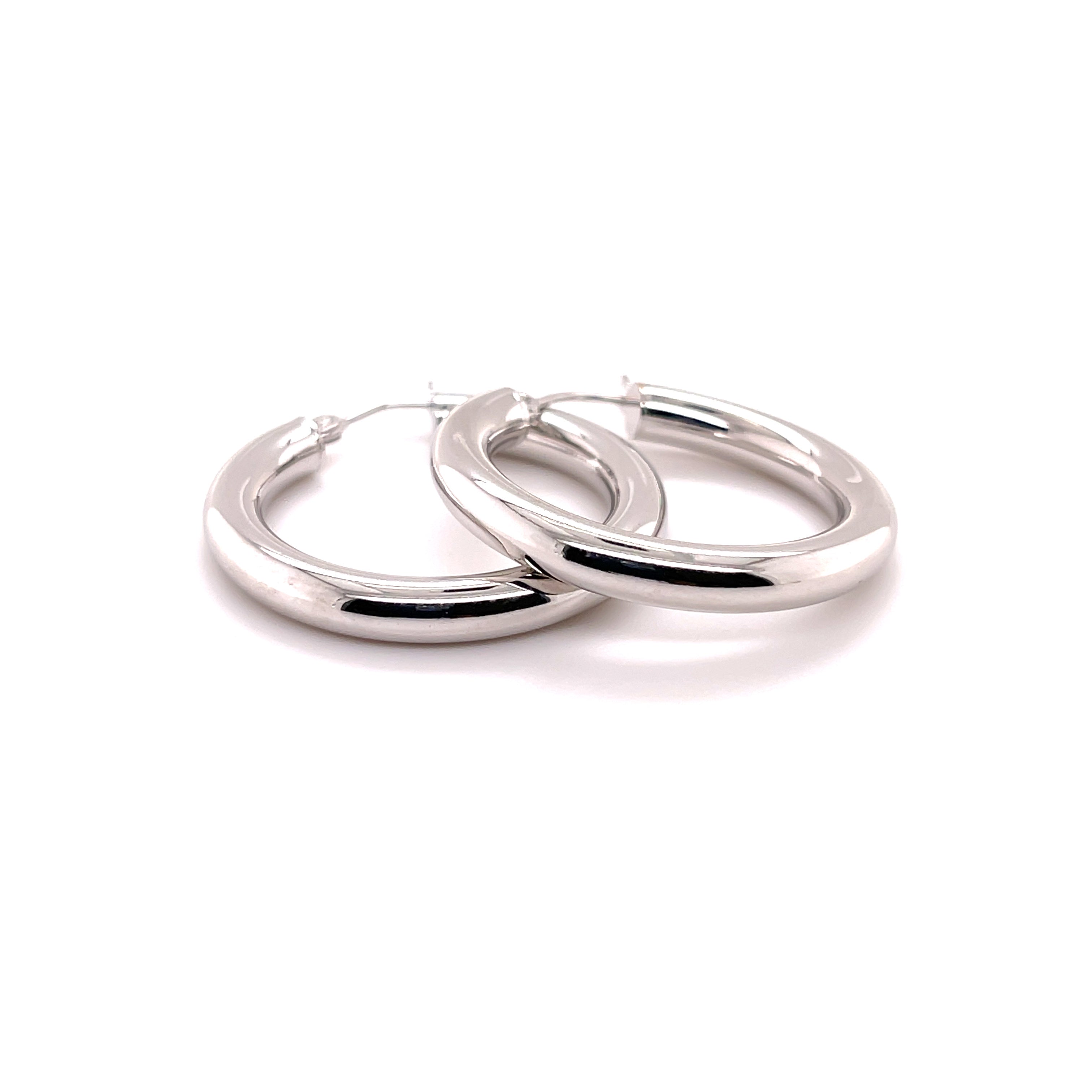 14K WHITE GOLD HOOP EARRINGS 4 MM THICK