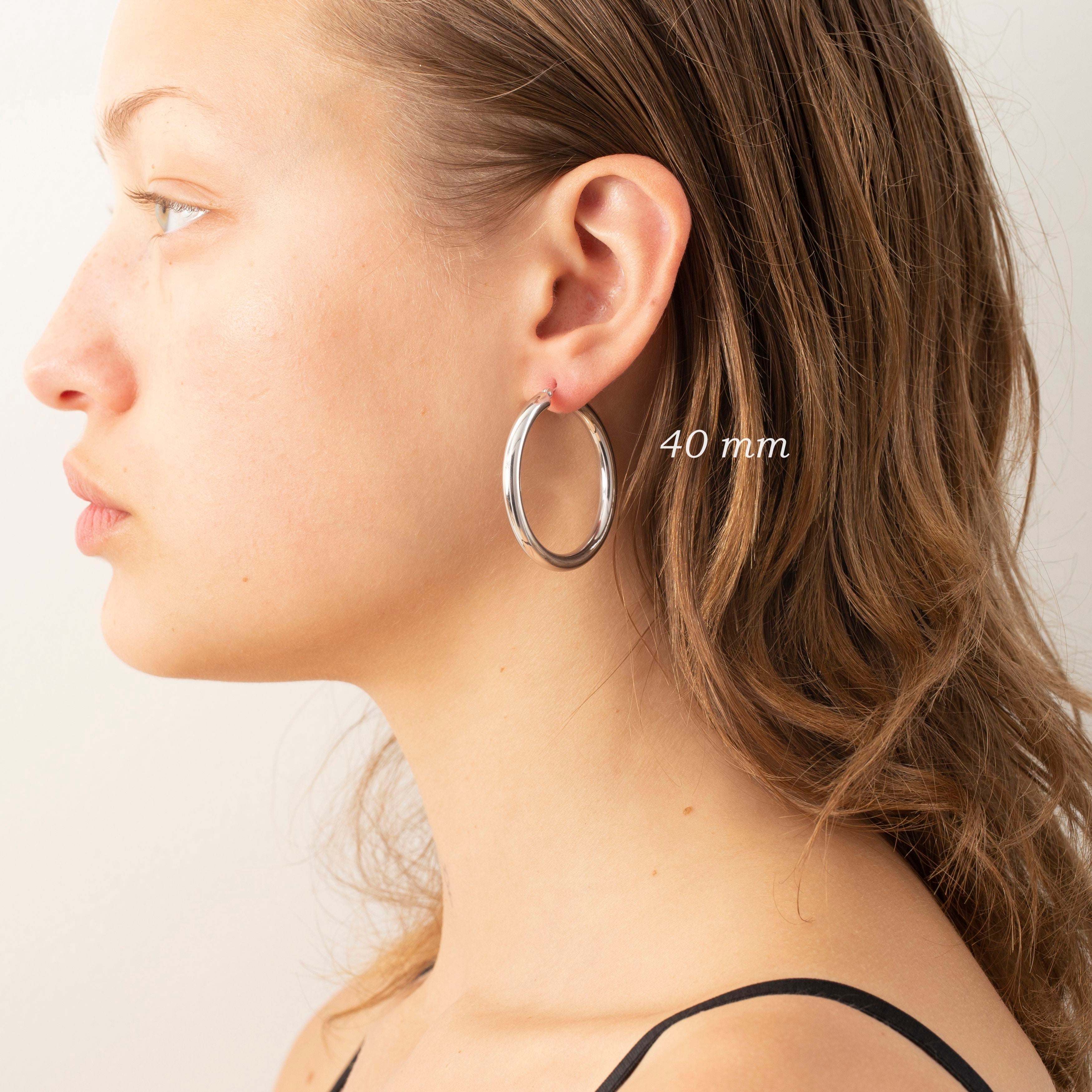 14K WHITE GOLD HOOP EARRINGS 4 MM THICK