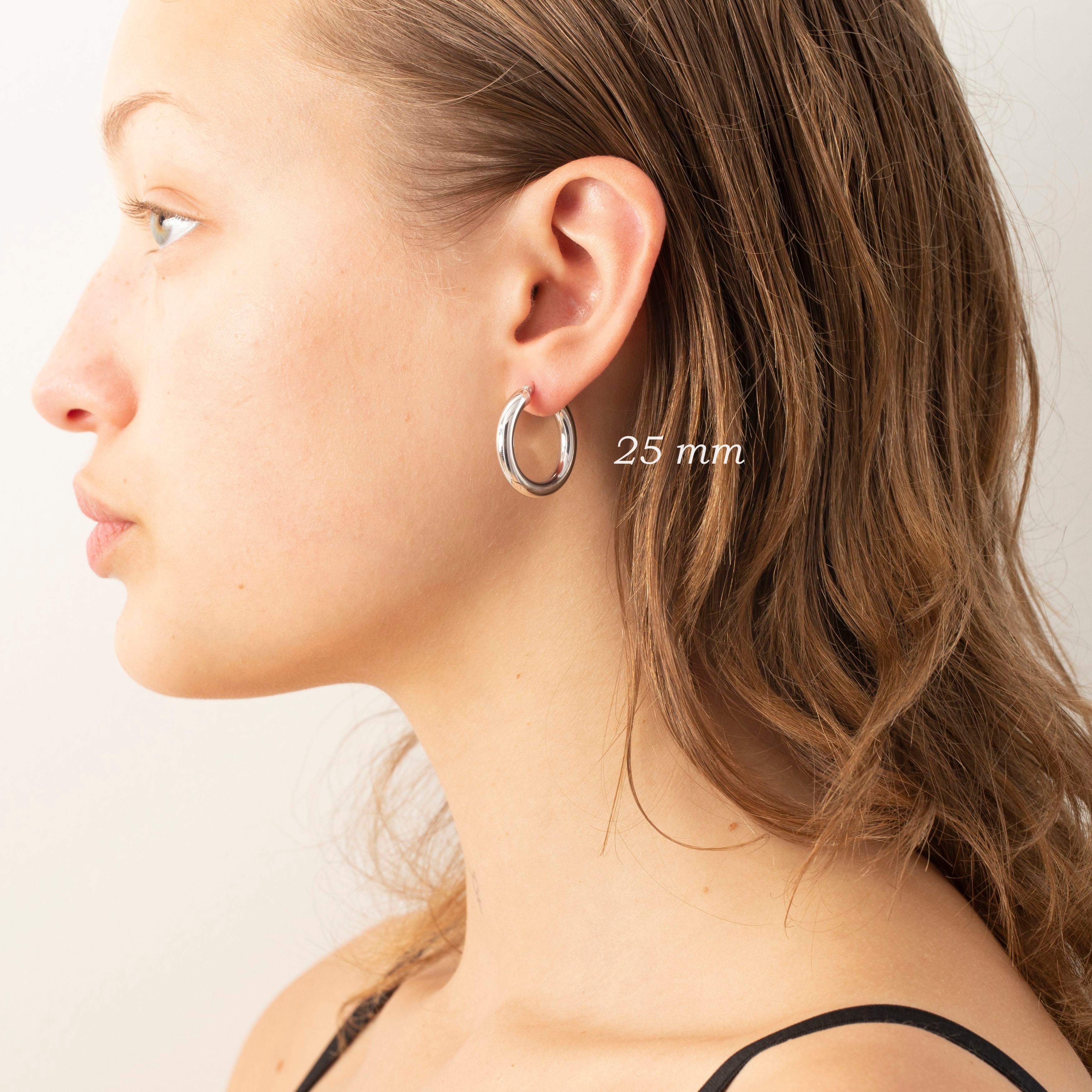 14K WHITE GOLD HOOP EARRINGS 4 MM THICK