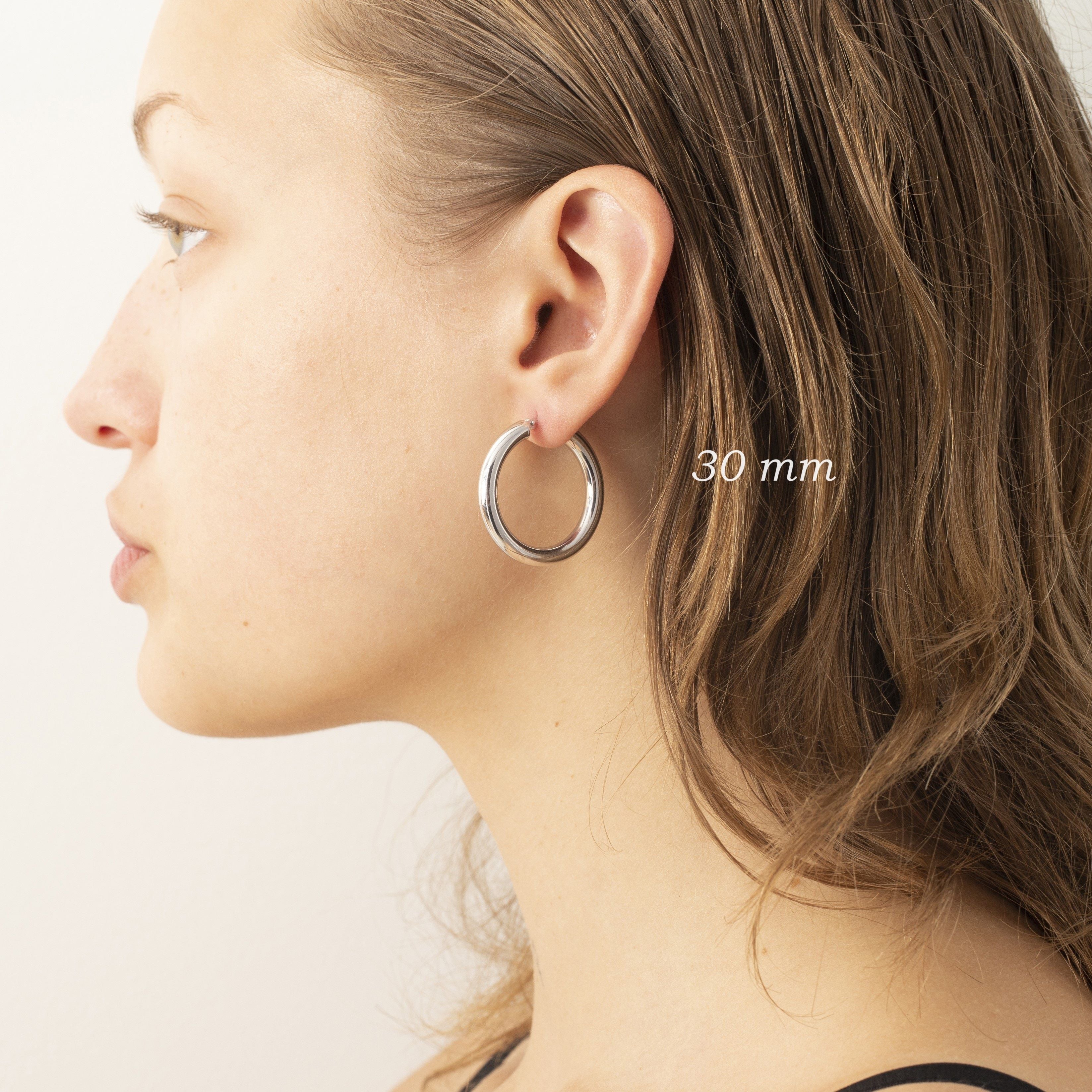 14K WHITE GOLD HOOP EARRINGS 4 MM THICK