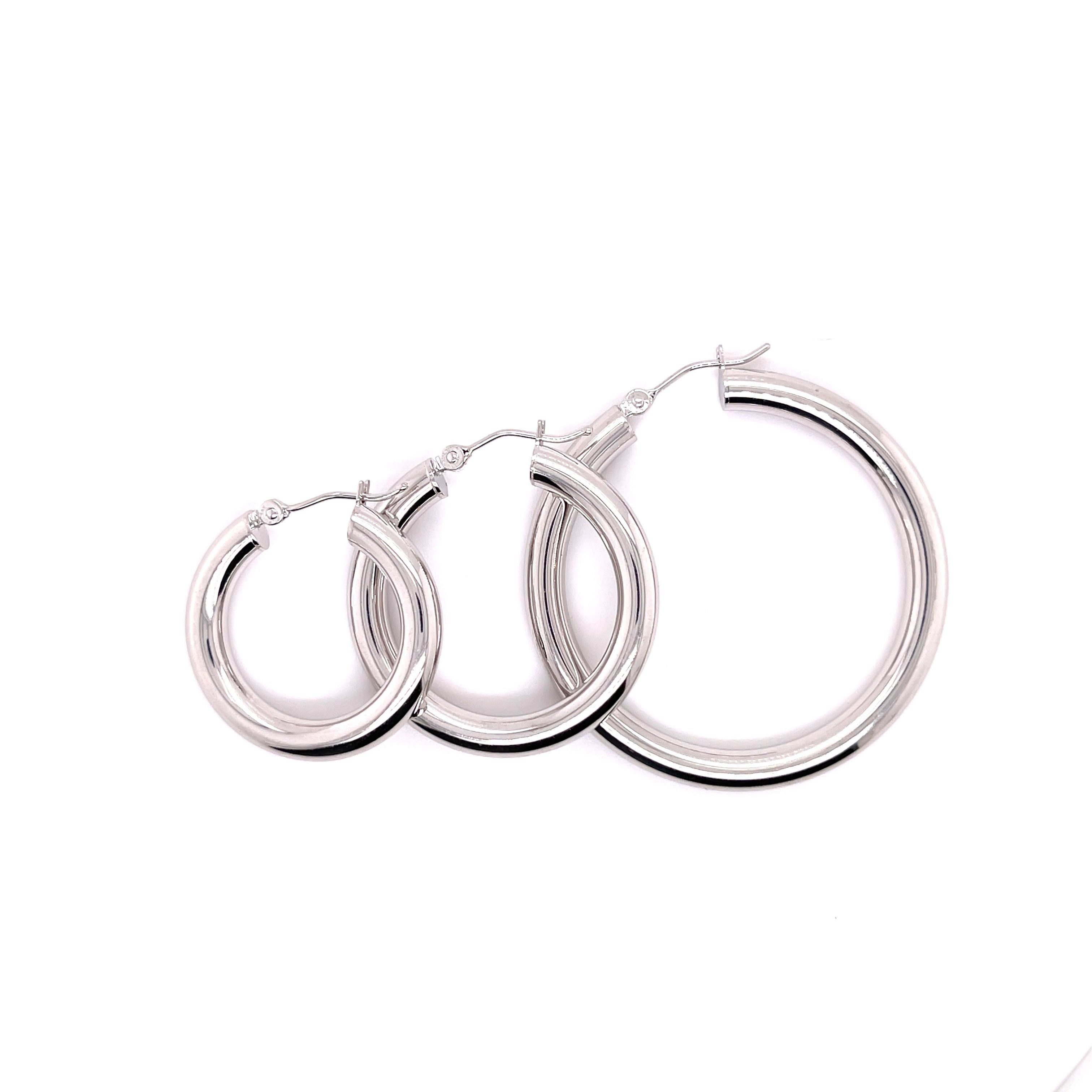 14K WHITE GOLD HOOP EARRINGS 4 MM THICK