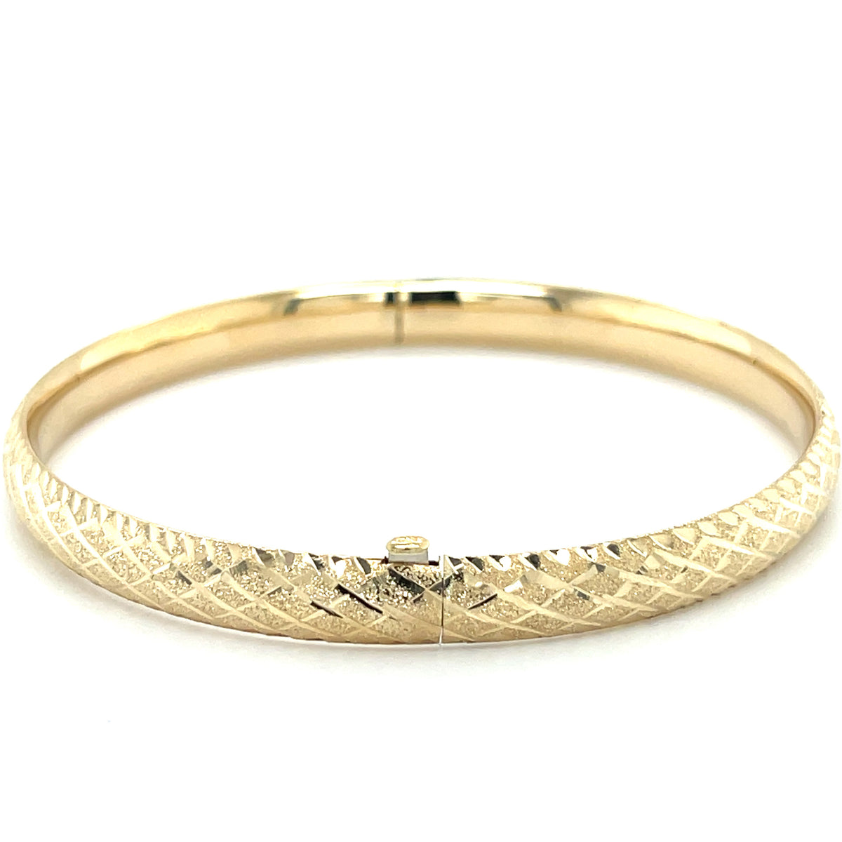 14K Yellow Gold 6mm Diamond-Cut X-Pattern Hinged Bangle Bracelet