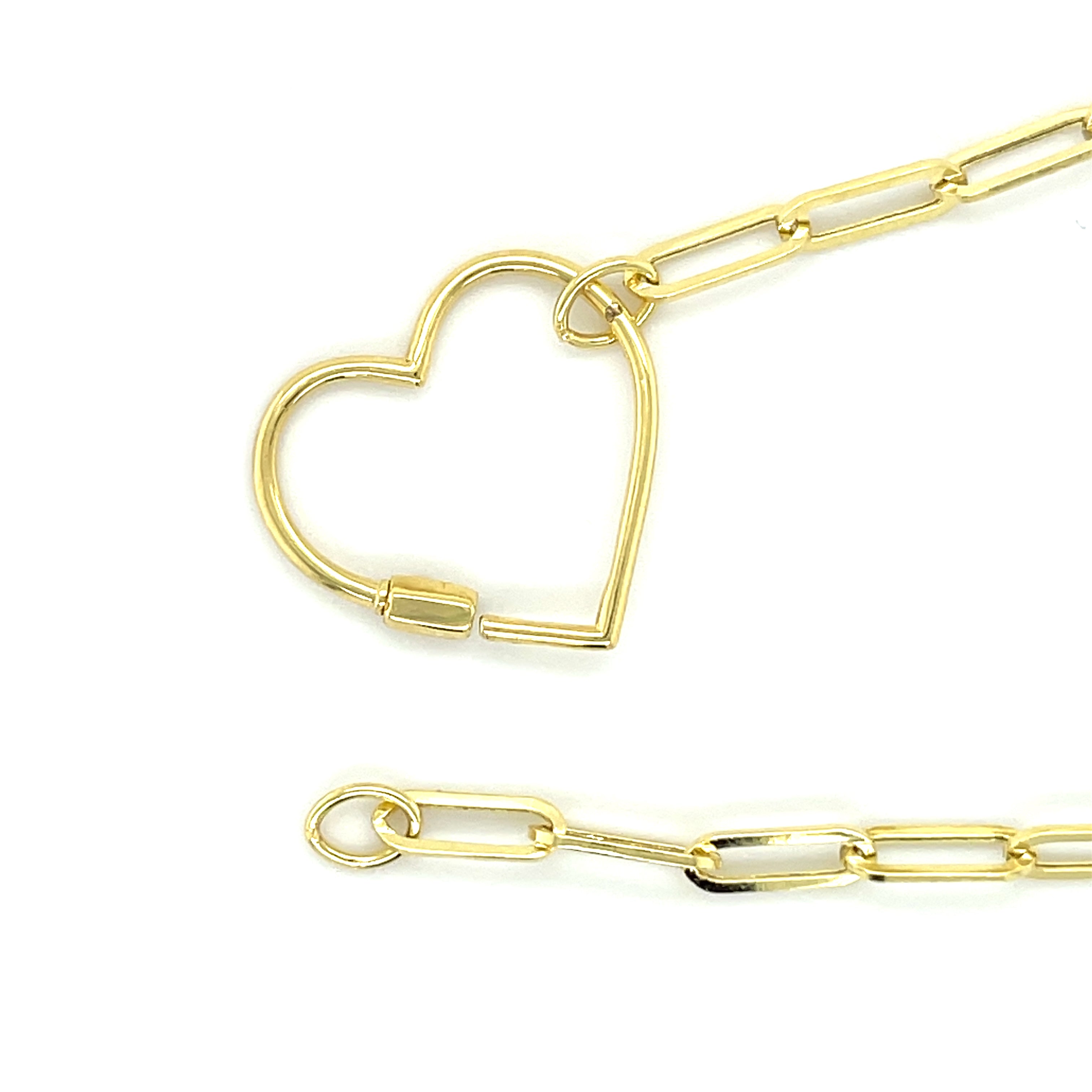14K Yellow Gold Heart Carabiner Paperclip Necklace
