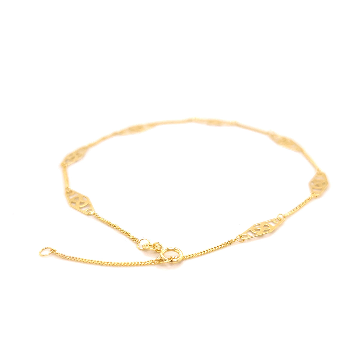14K Yellow Gold Openwork Marquise Link Anklet,10"