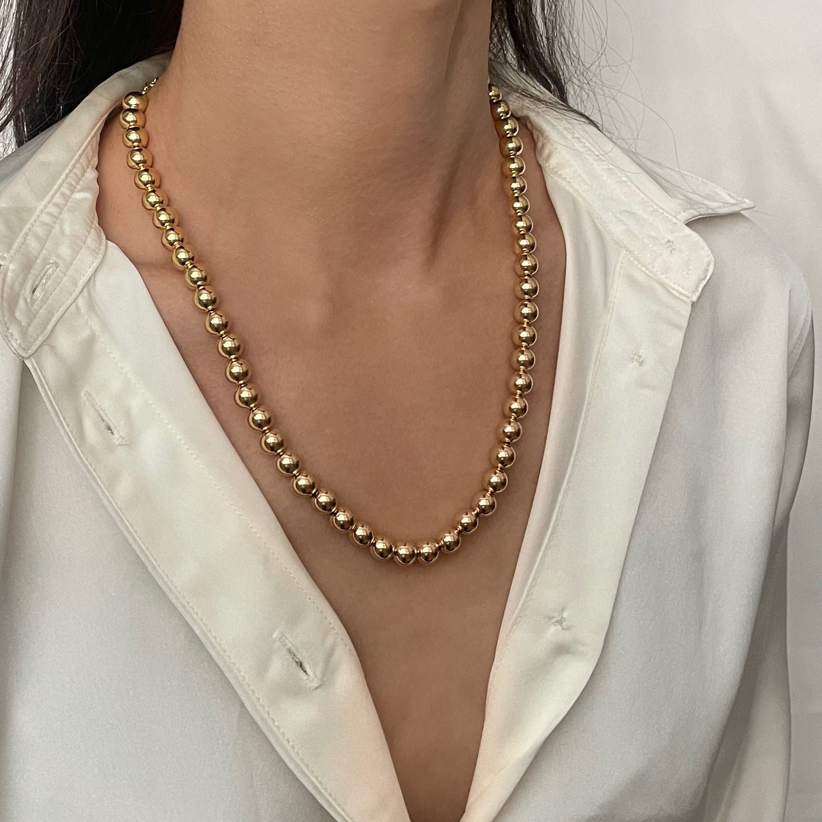 14k Gold Ball Necklace 8mm Thick