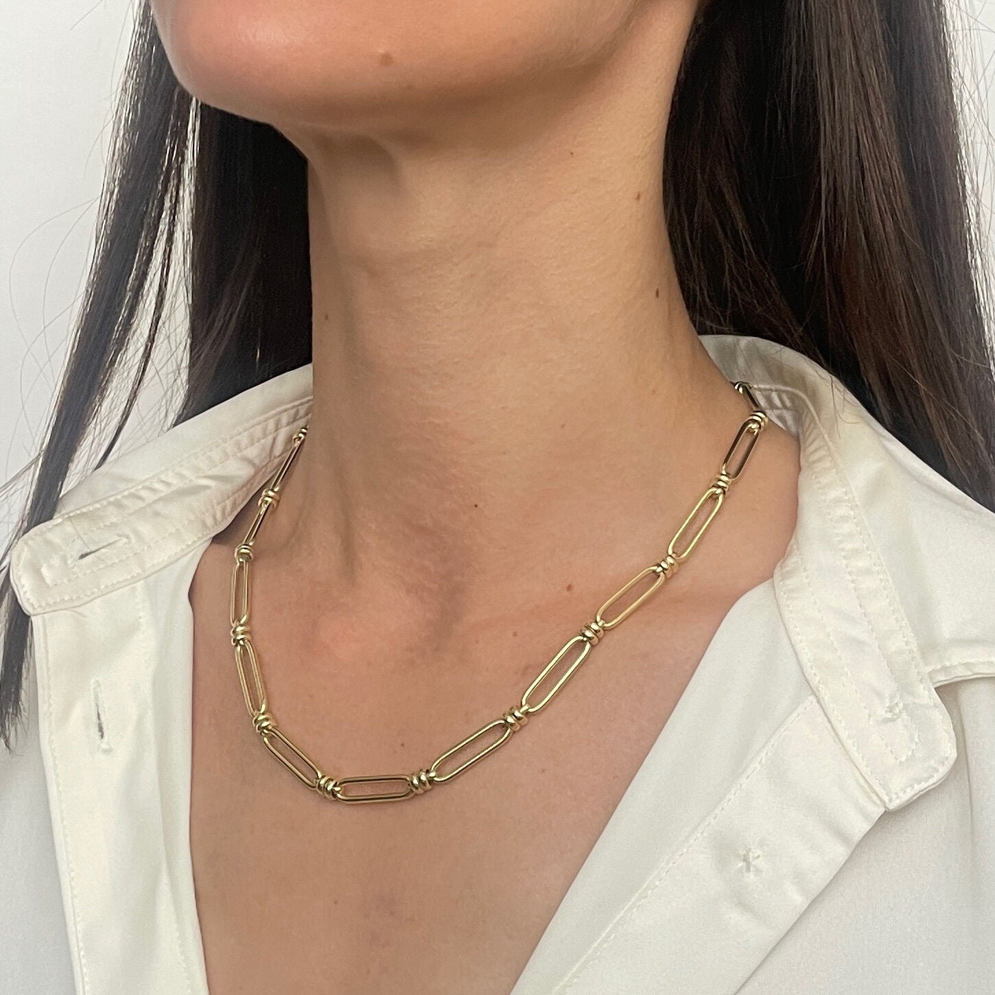 14K Gold Oblong And Round Link Necklace