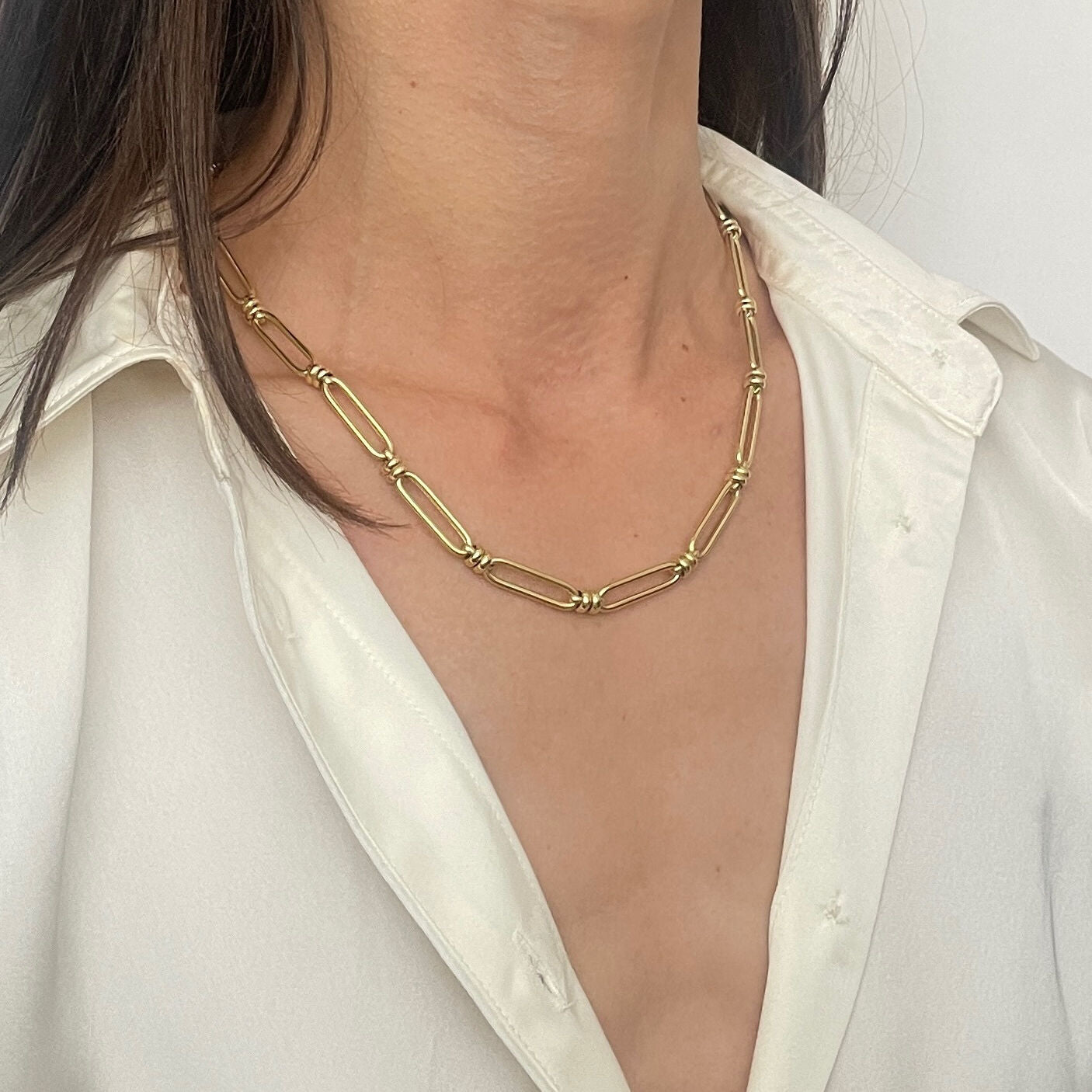 14K Gold Oblong And Round Link Necklace