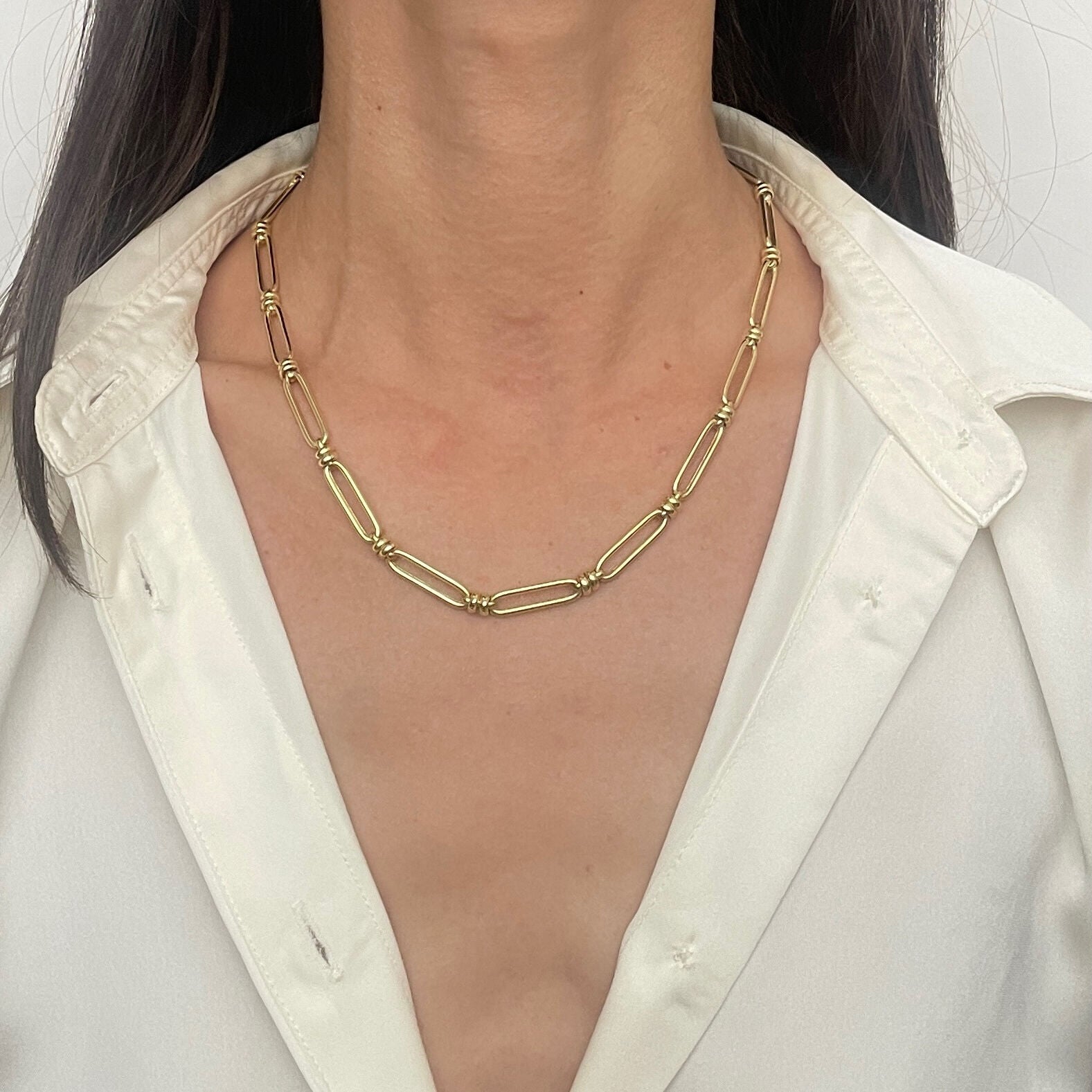 14K Gold Oblong And Round Link Necklace