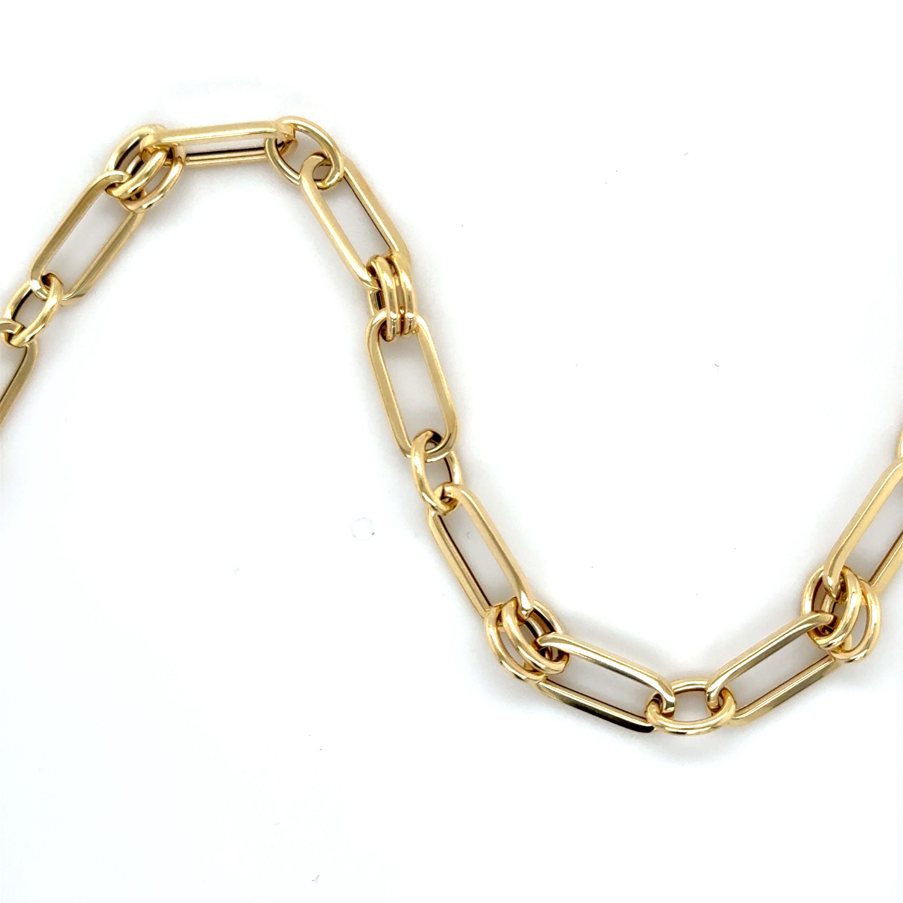 14K gold paperclip and round link necklace