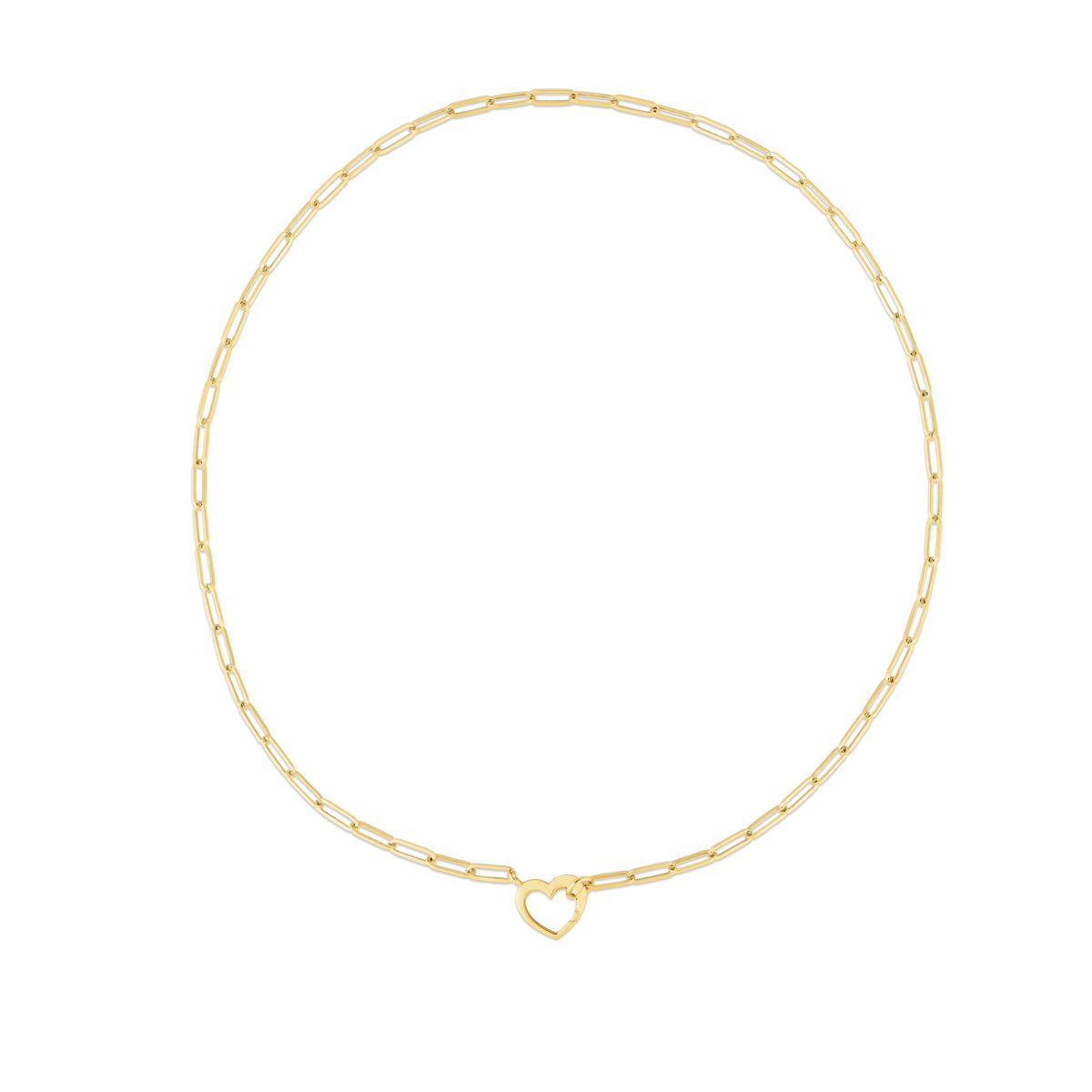 14K Gold Paperclip Necklace with Heart Charm Holder