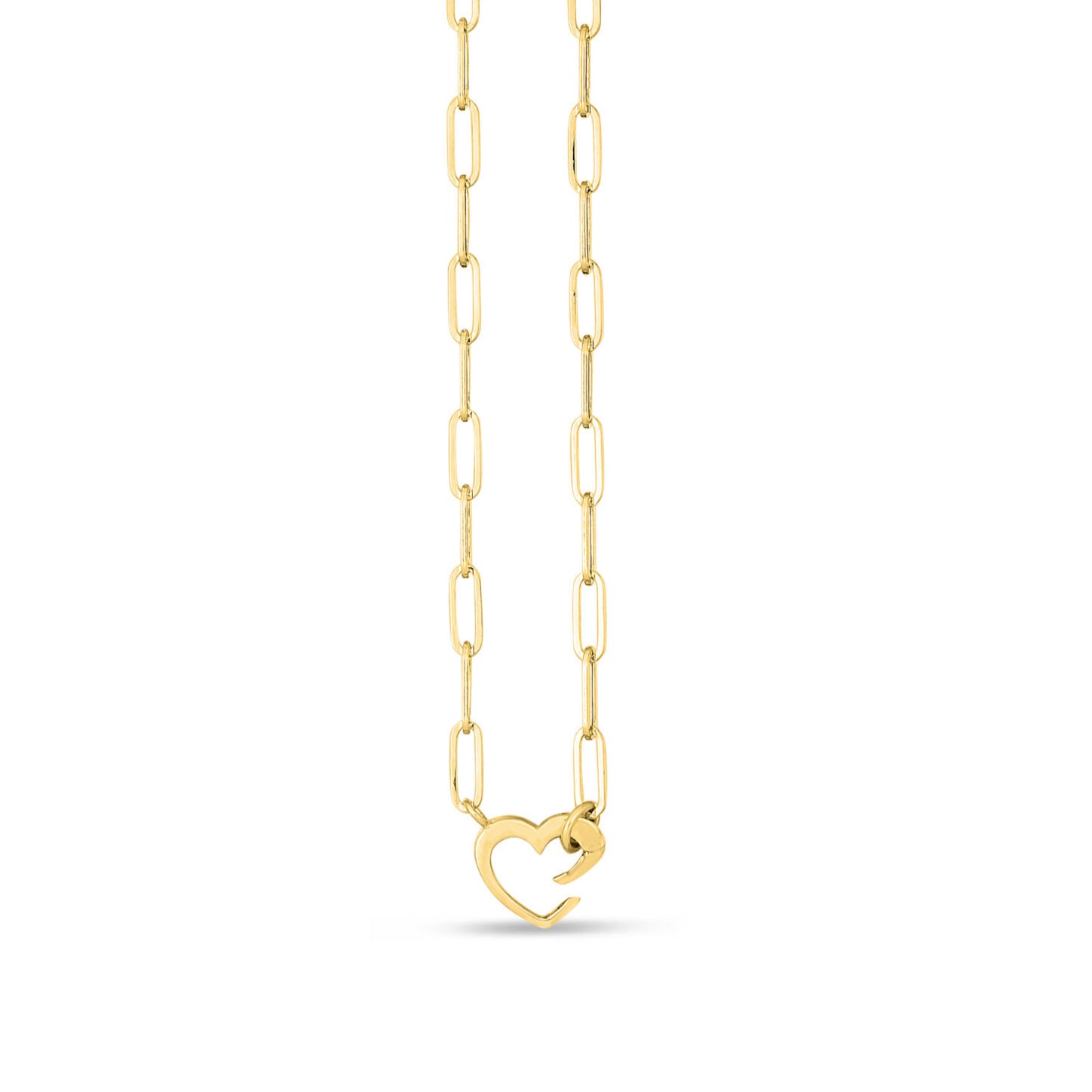 14K Gold Heart Clasp Paperclip Necklace