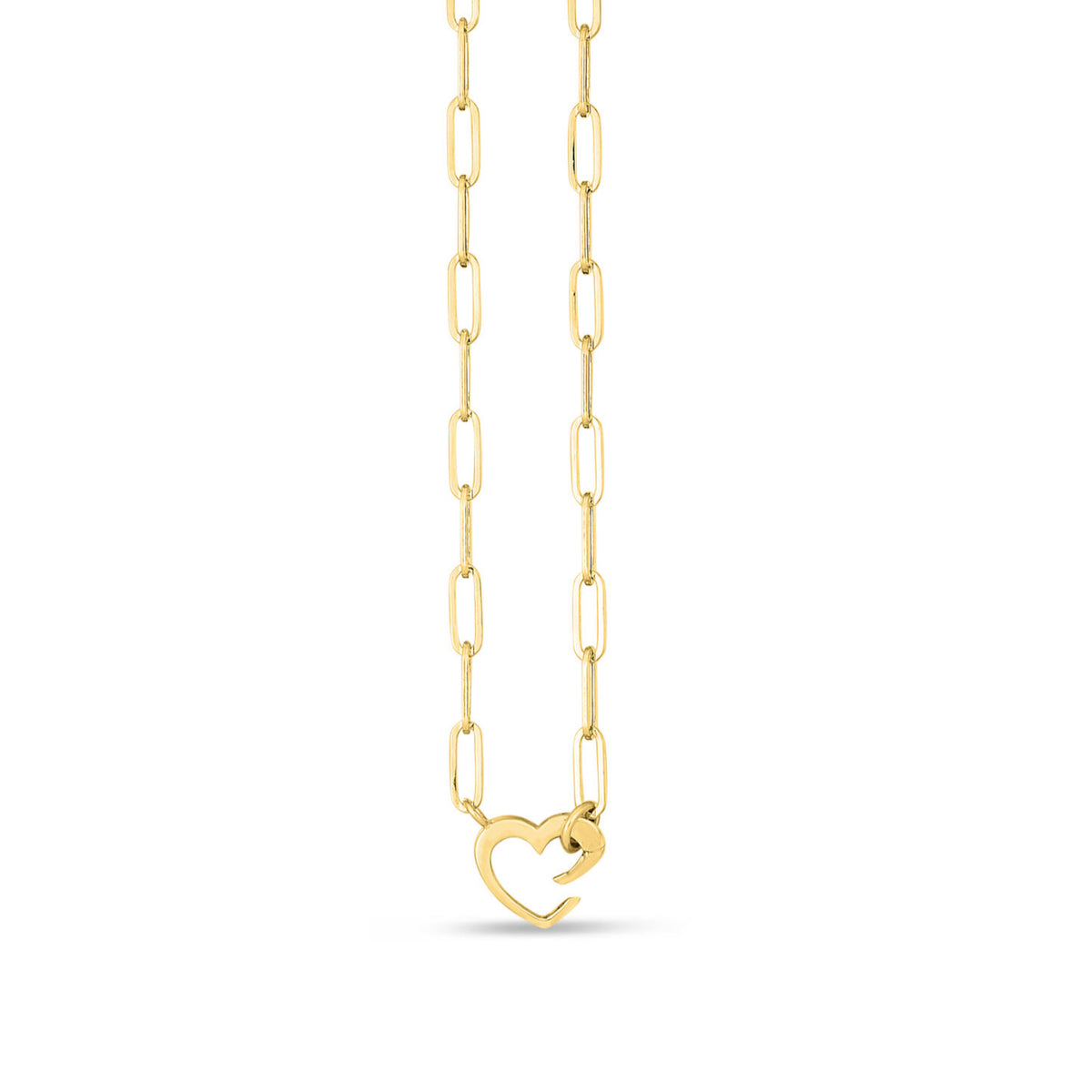 14K Gold Paperclip Necklace with Heart Charm Holder