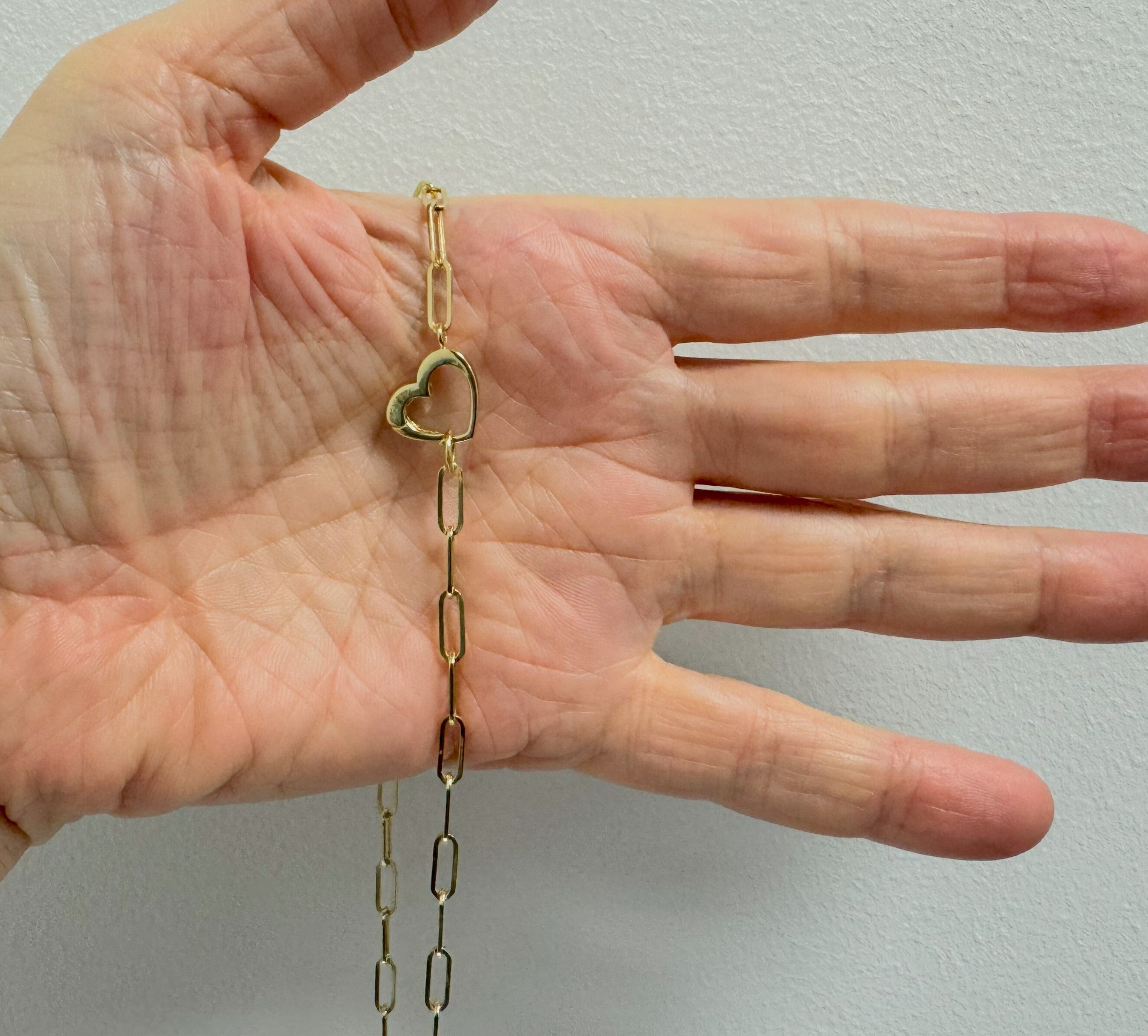 14K Gold Heart Clasp Paperclip Necklace