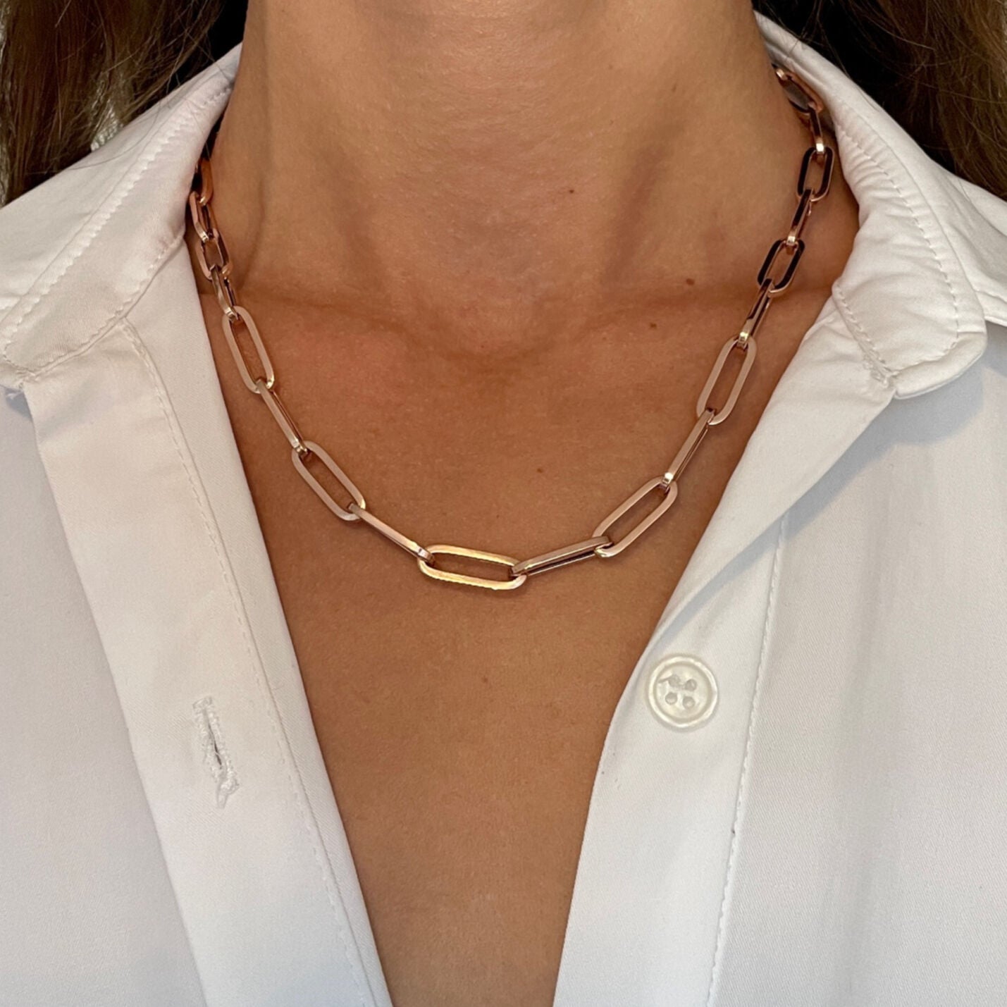 14K Rose Gold Bold Paperclip Necklace