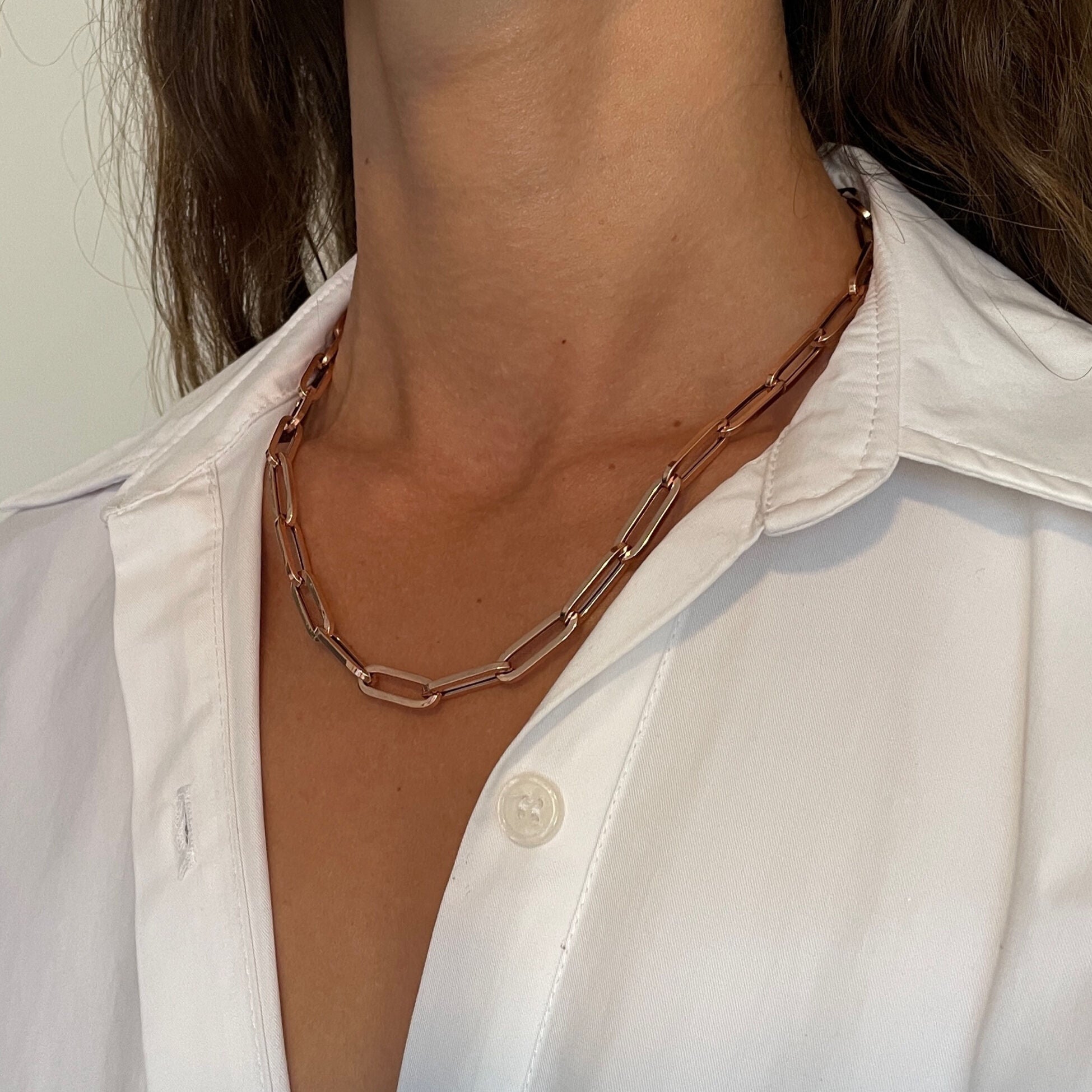 14K Rose Gold Bold Paperclip Necklace