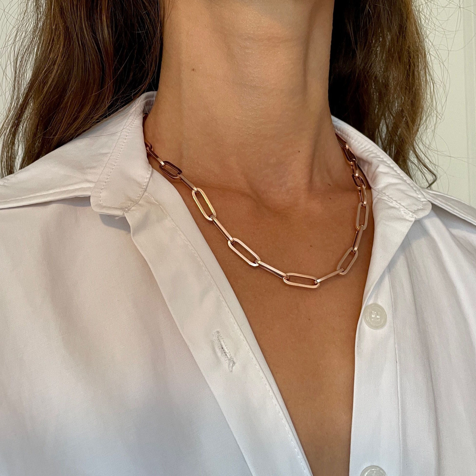 14K Rose Gold Bold Paperclip Necklace