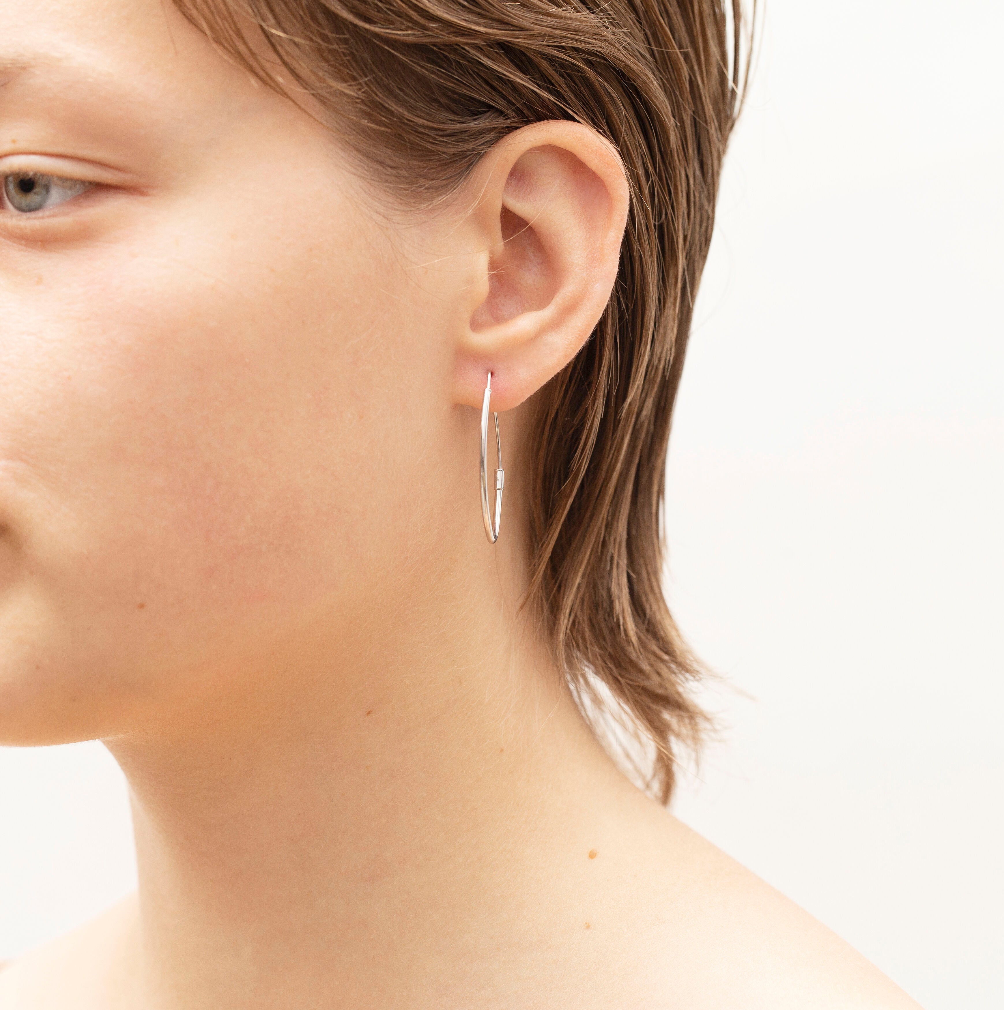 14K White Gold Marquise Hoop Earrings