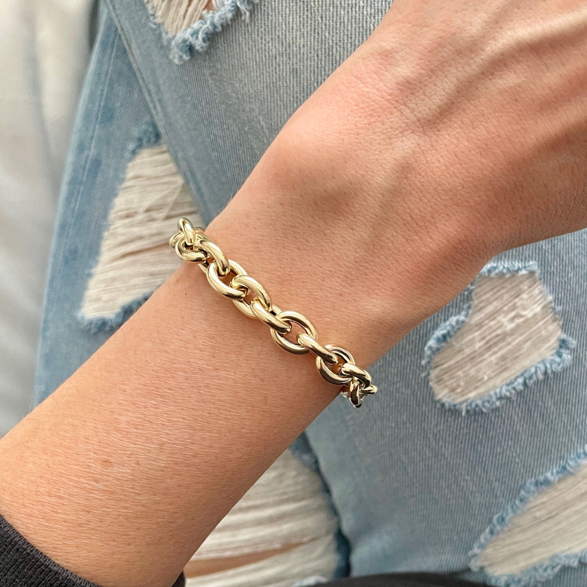 14K YELLOW GOLD THICK ROLO LINK BRACELET