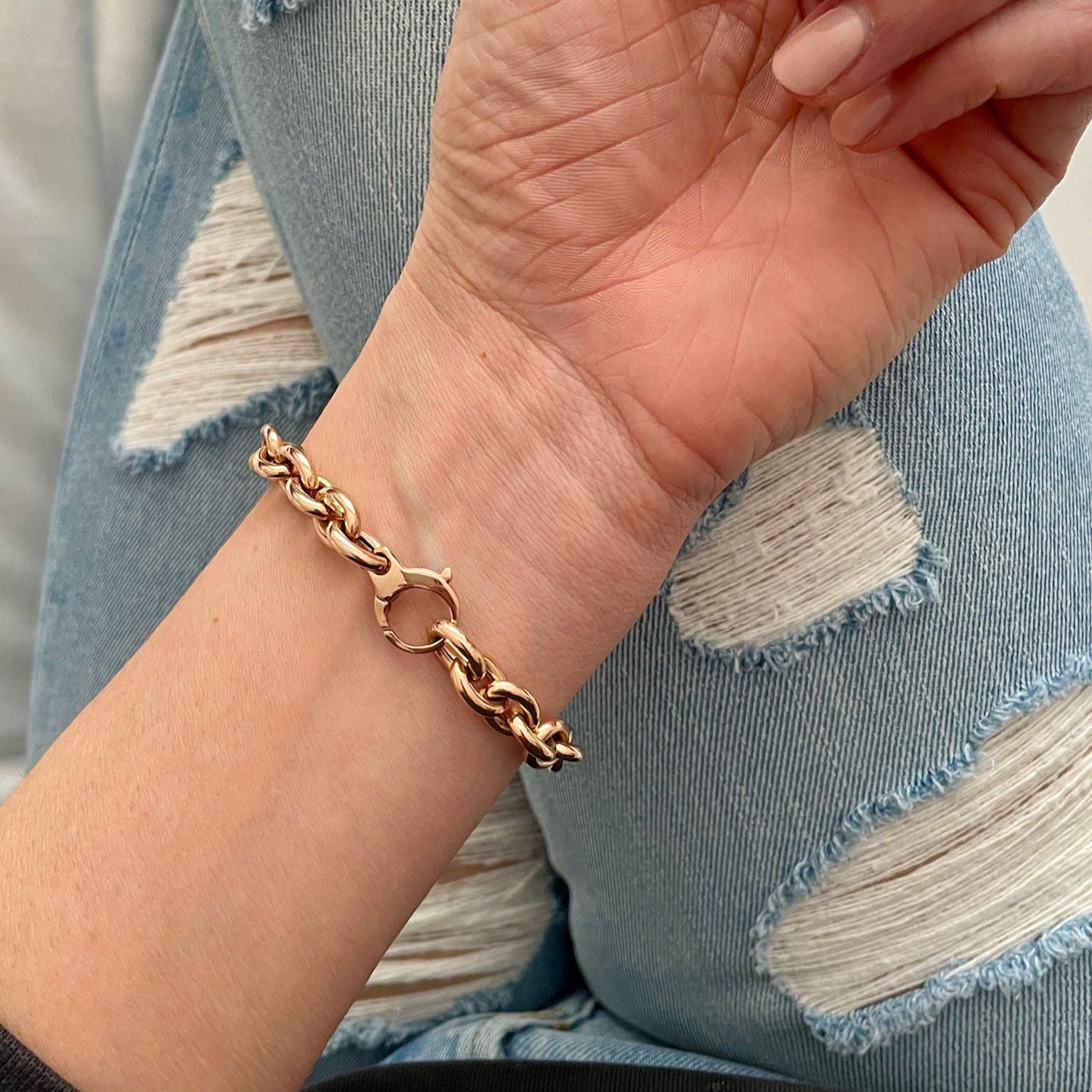14K Solid Gold Chunky Rolo Link Bracelet – Bold, Polished, Luxurious