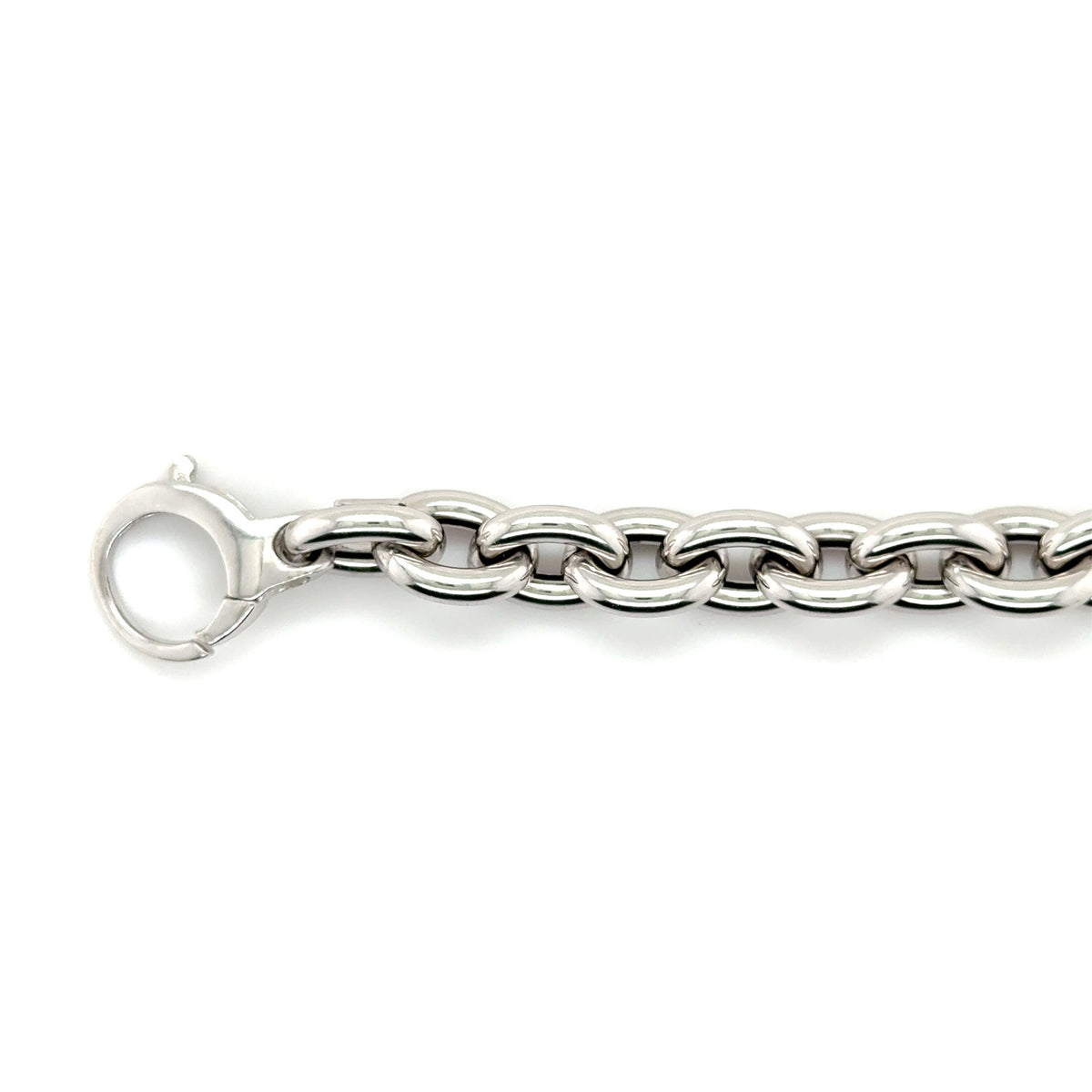 14K White Gold Chunky Rolo Bracelet. 8.5mm. 7.5", lobster clasp, belcher