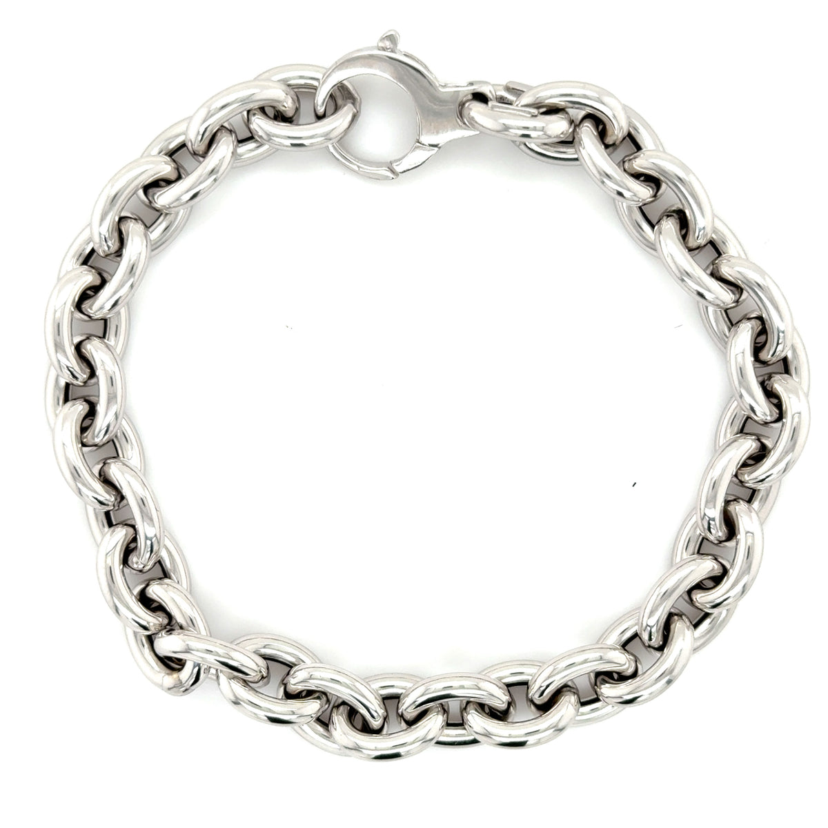 14K White Gold Chunky Rolo Bracelet. 8.5mm. 7.5", lobster clasp, belcher