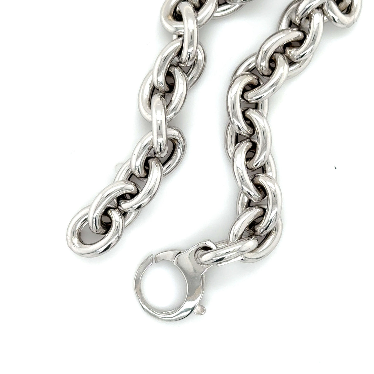 14K White Gold Chunky Rolo Bracelet. 8.5mm. 7.5", lobster clasp, belcher